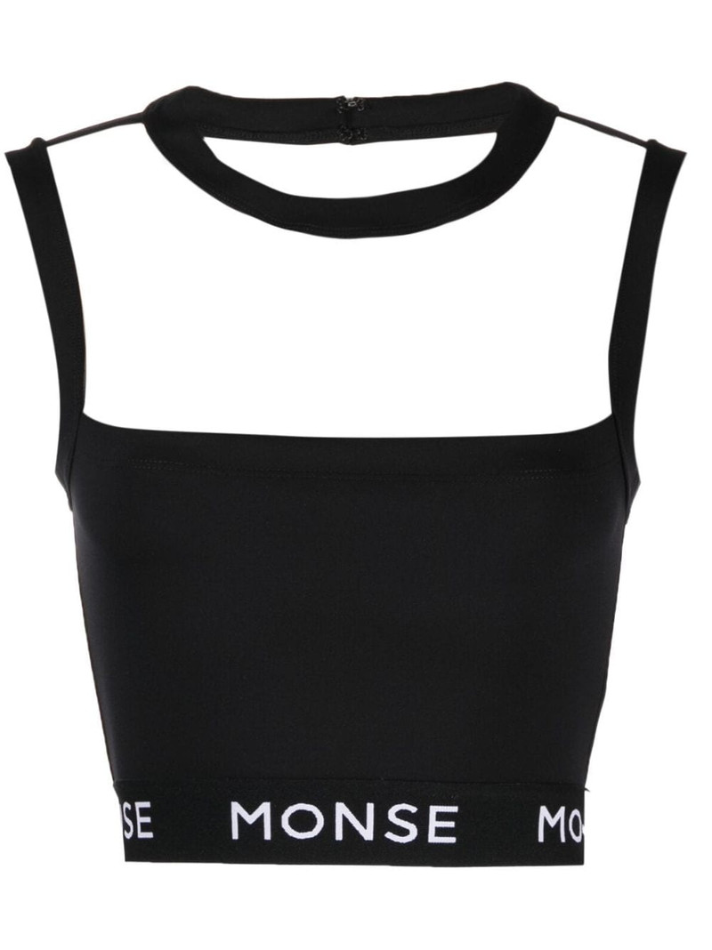 logo-print panelled crop top 1