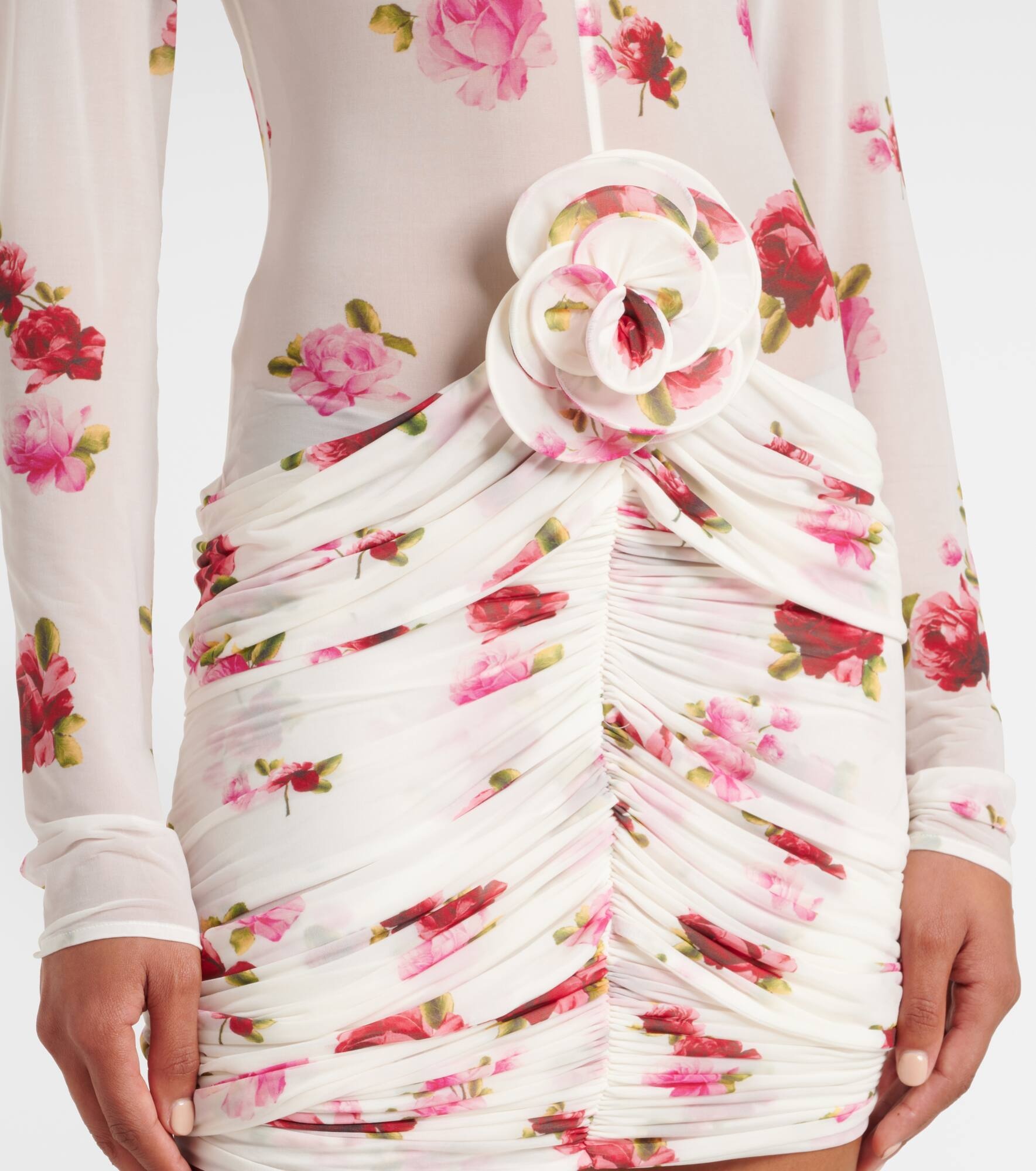 Floral-appliqué sheer jersey midi dress - 5