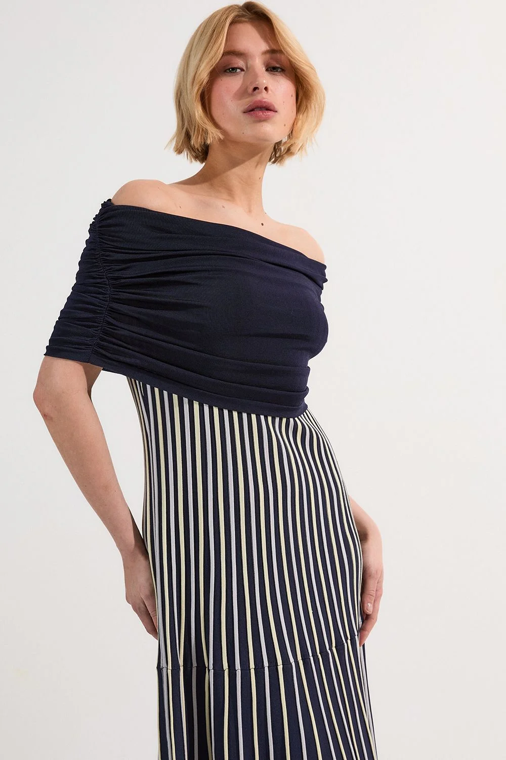 Striped Bardot Knitted Maxi Dress - 1