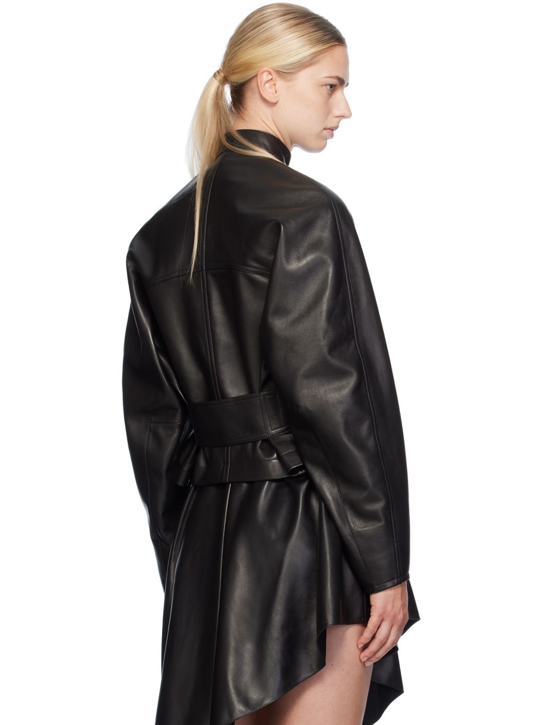 Black Round Leather Jacket - 3