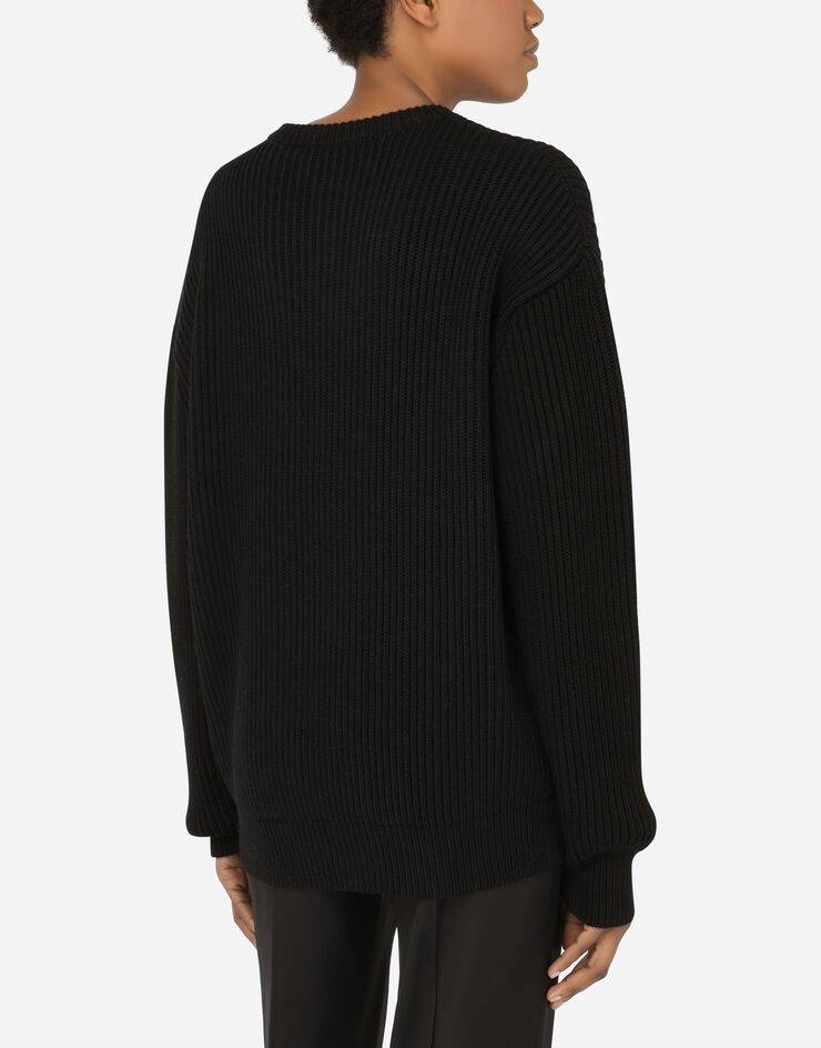 Wool fisherman’s rib sweater with D&G embroidery - 5