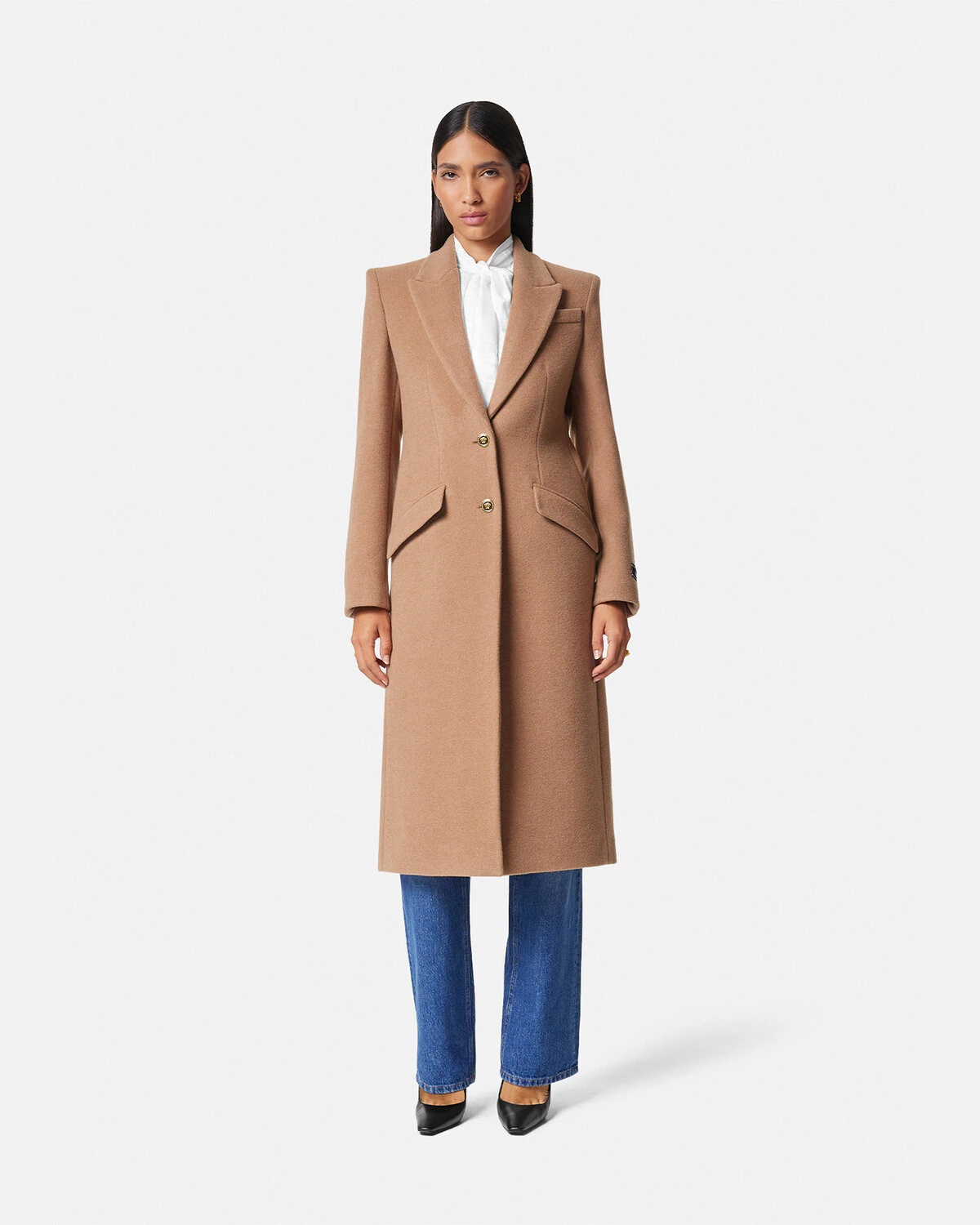 Camel Wool Single-Breasted Long Coat - 4