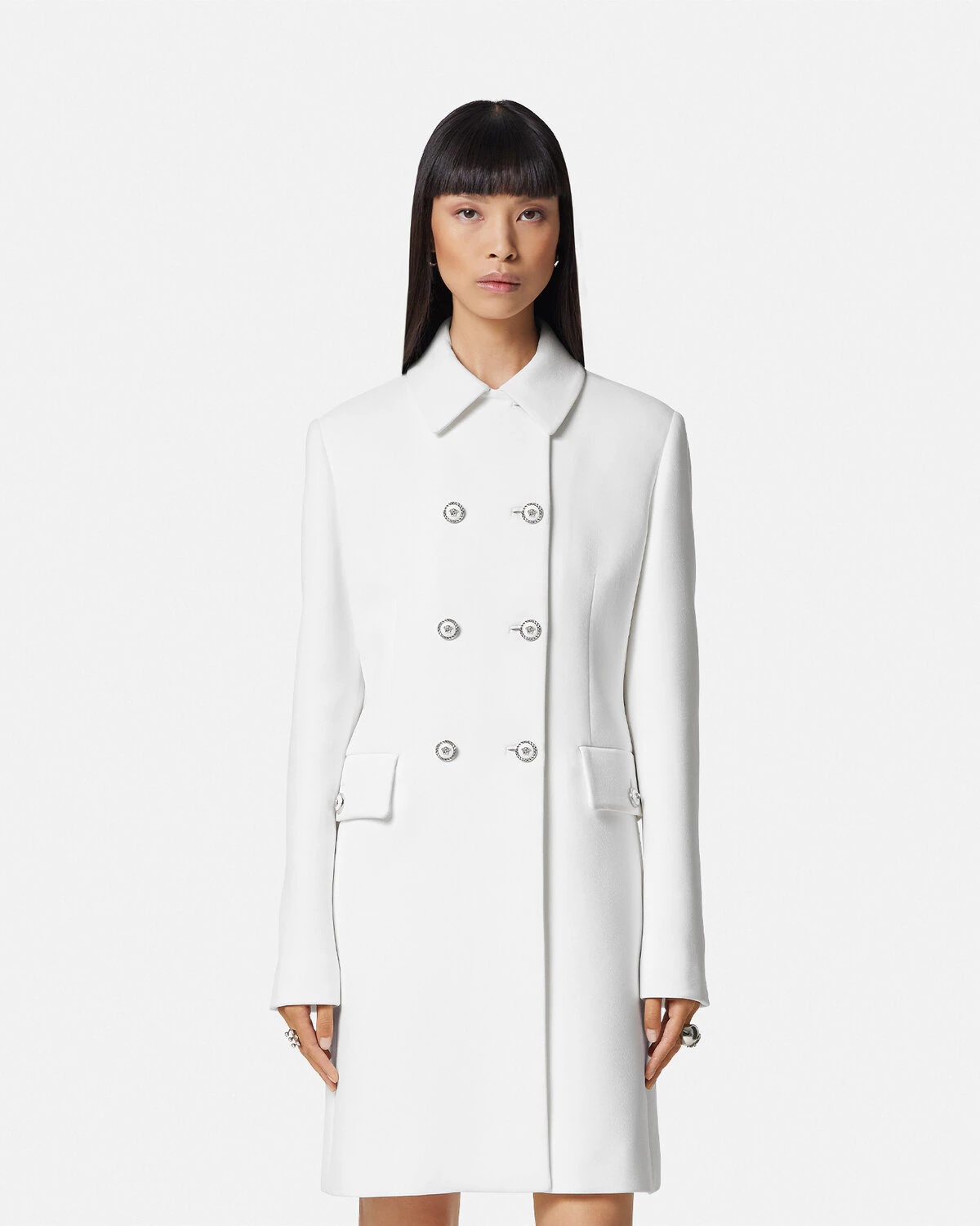 Crêpe Double-Breasted A-line Coat - 4