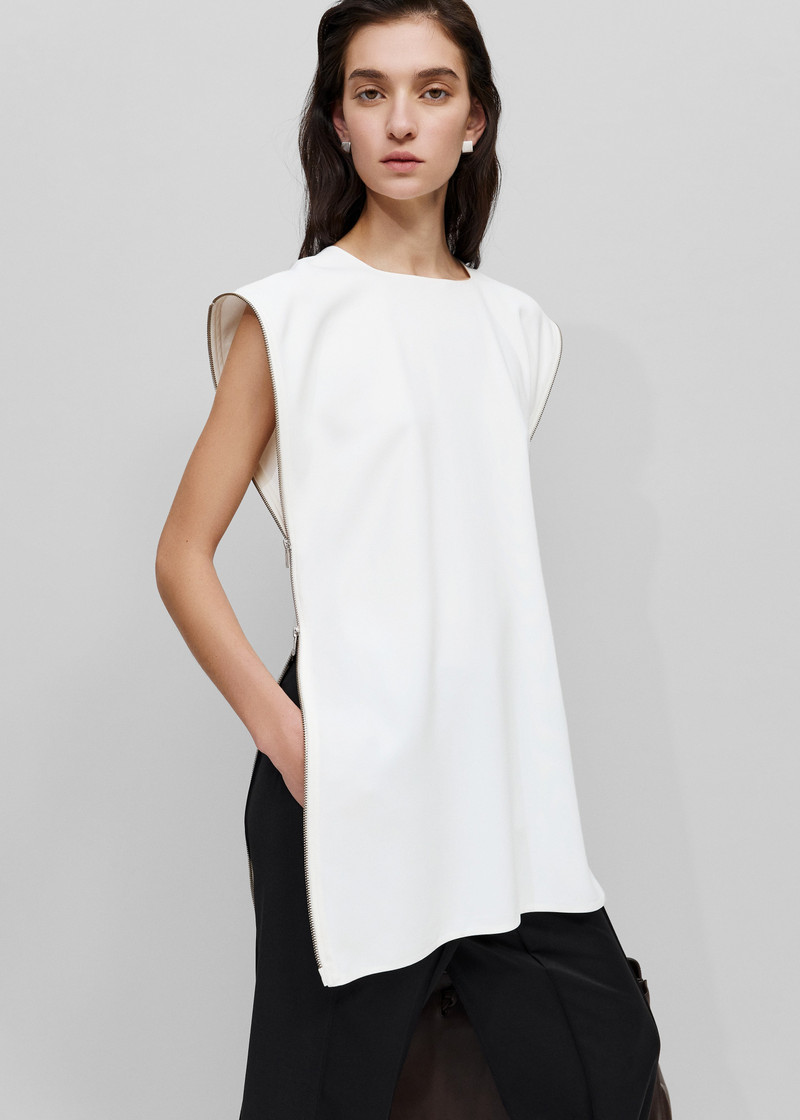 Bevza Zipper Tunic Top - White 1