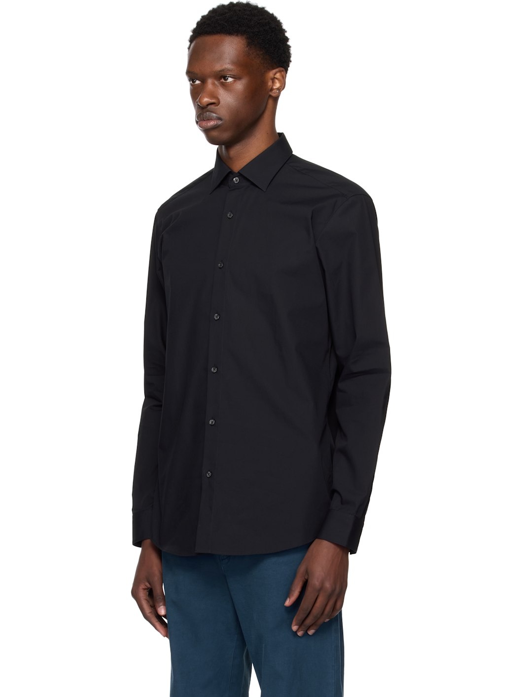 Black Modern Fit Easy-Iron Cotton Poplin Shirt - 4