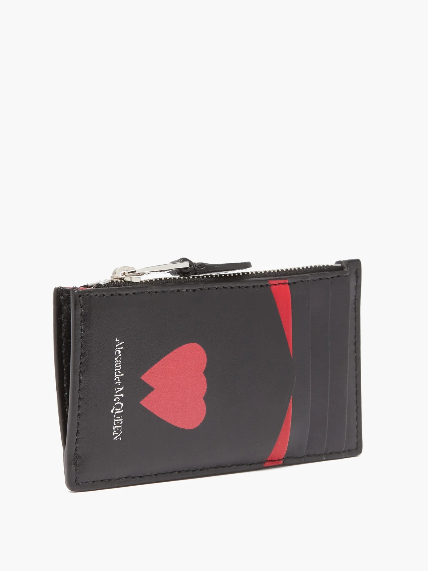 Skull and heart-print leather zipped cardholder - 5