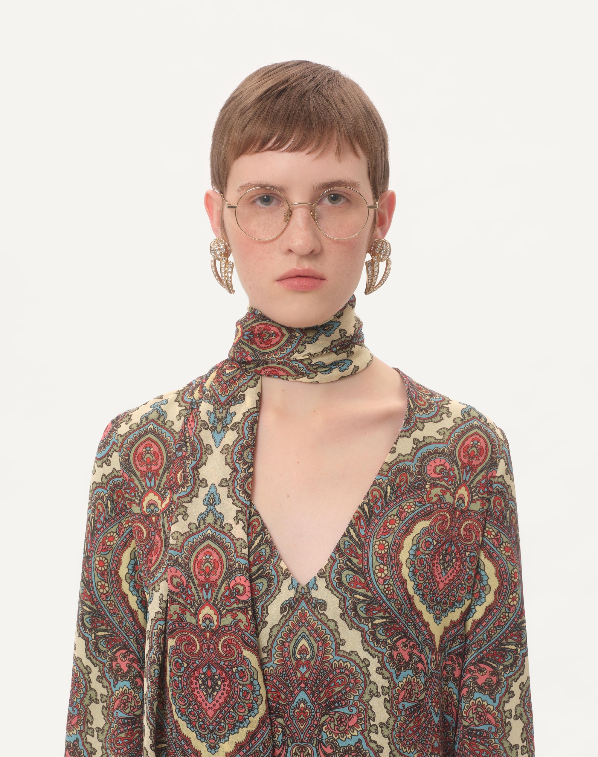 GEORGETTE TOP WITH VOYAGE IMAGINAIRE CASHMERE PRINT WITH FEATHERS - 5