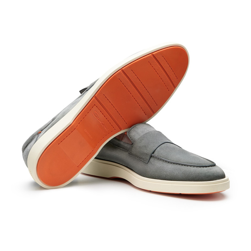 Santoni Men's green suede penny loafer outlook