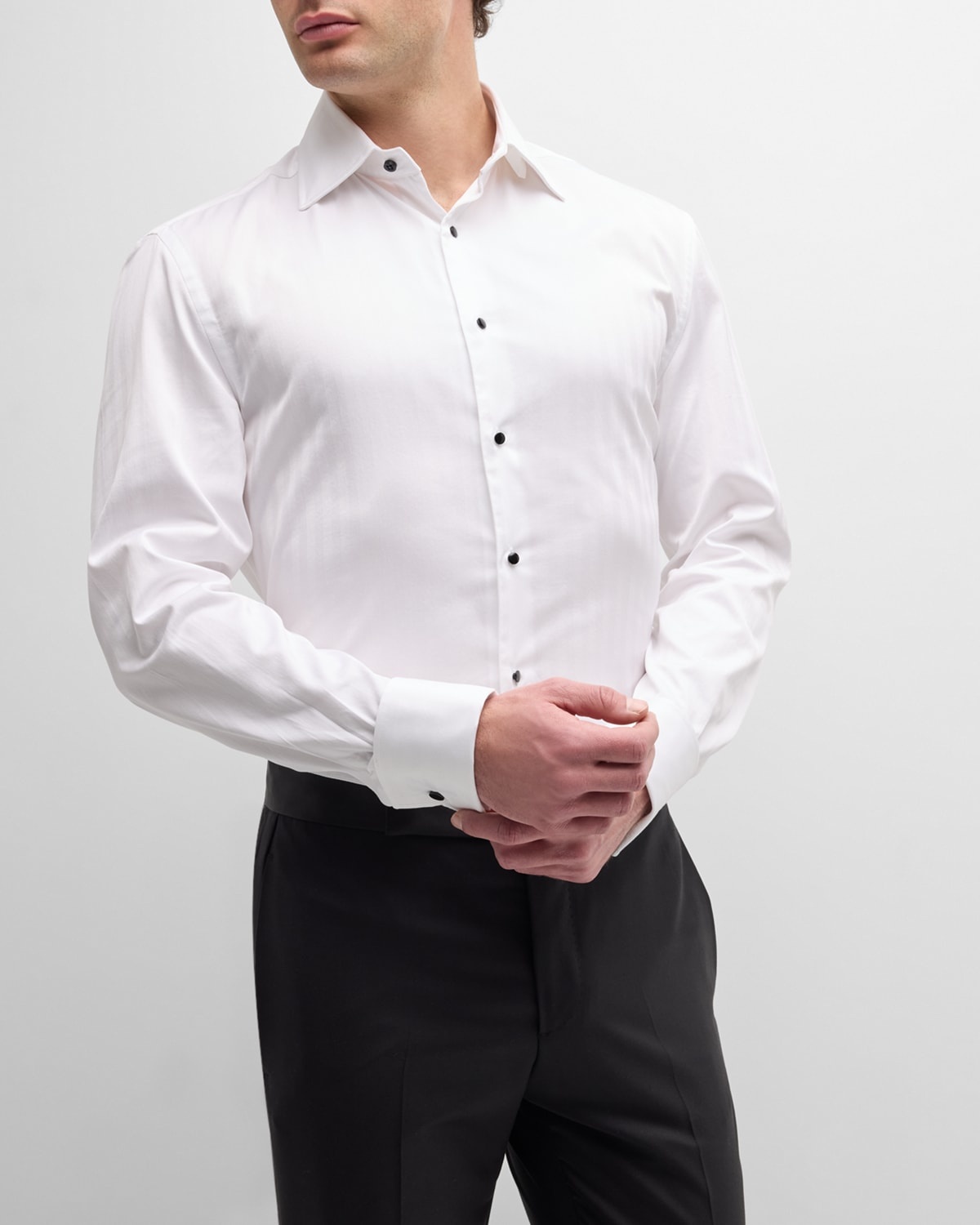 Men's Chevron Cotton Dress Shirt With Studs - 5