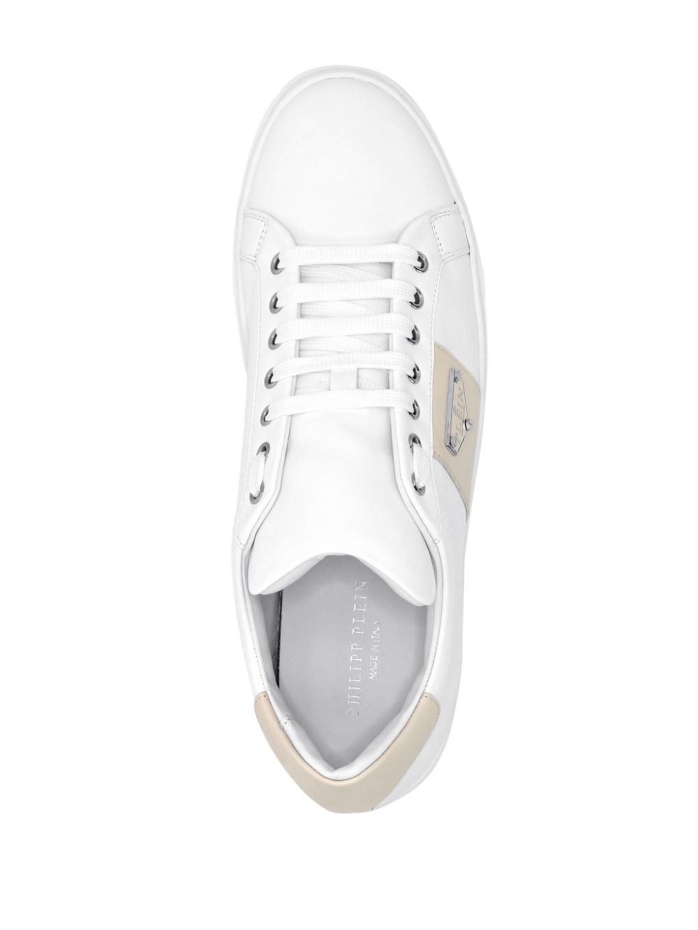 logo-plaque leather sneakers - 3