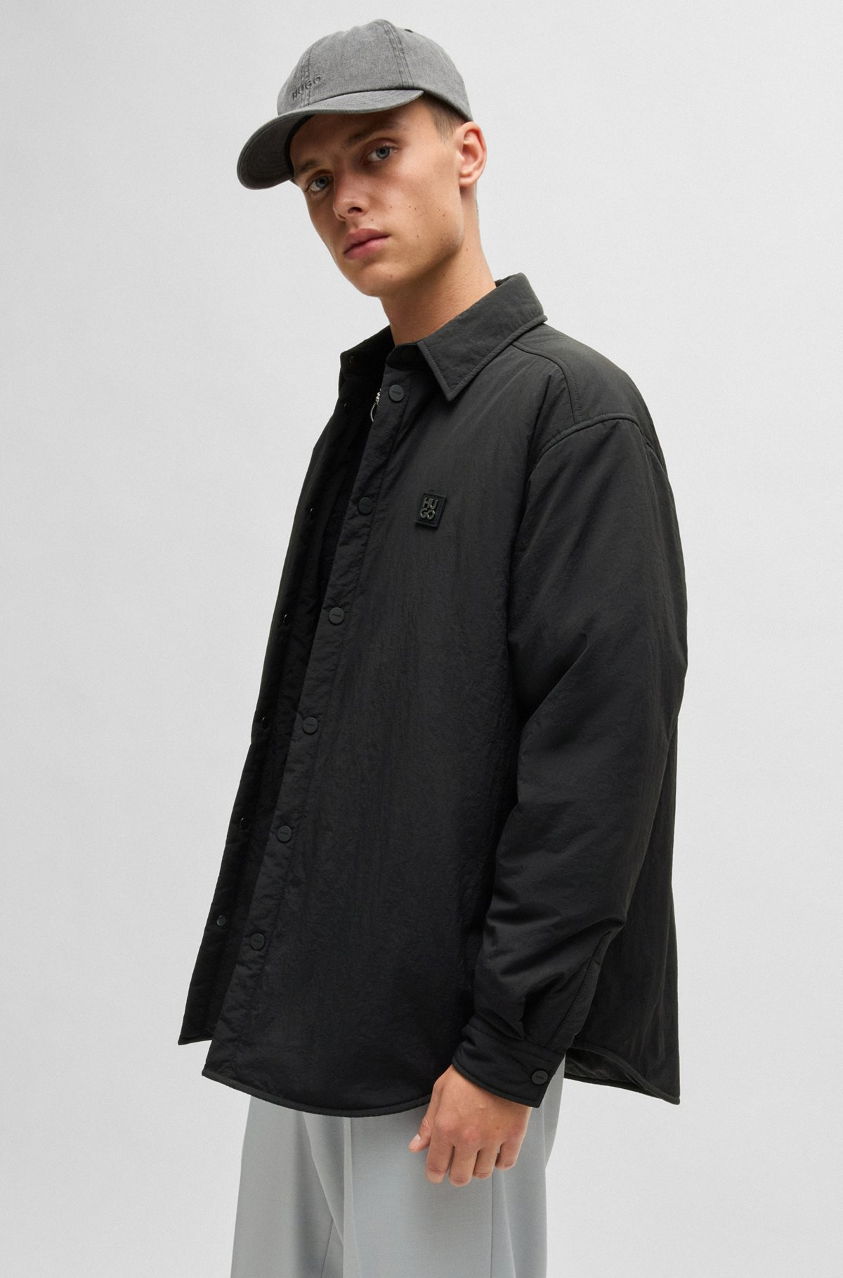 OVERSIZE-FIT PADDED OVERSHIRT WITH STACKED-LOGO BADGE - 2