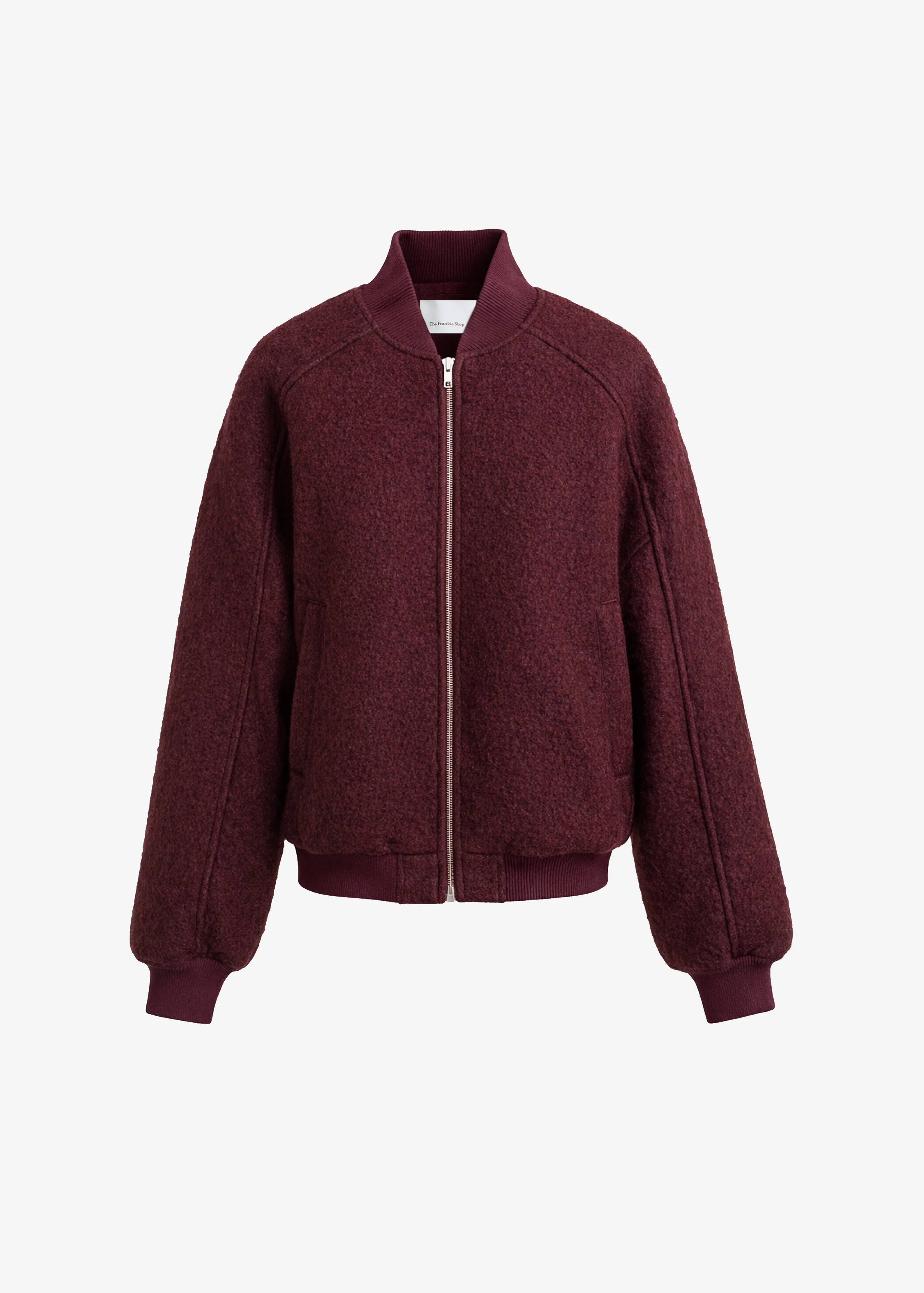 Elinor Boucle Oversized Bomber Jacket - Burgundy - 1