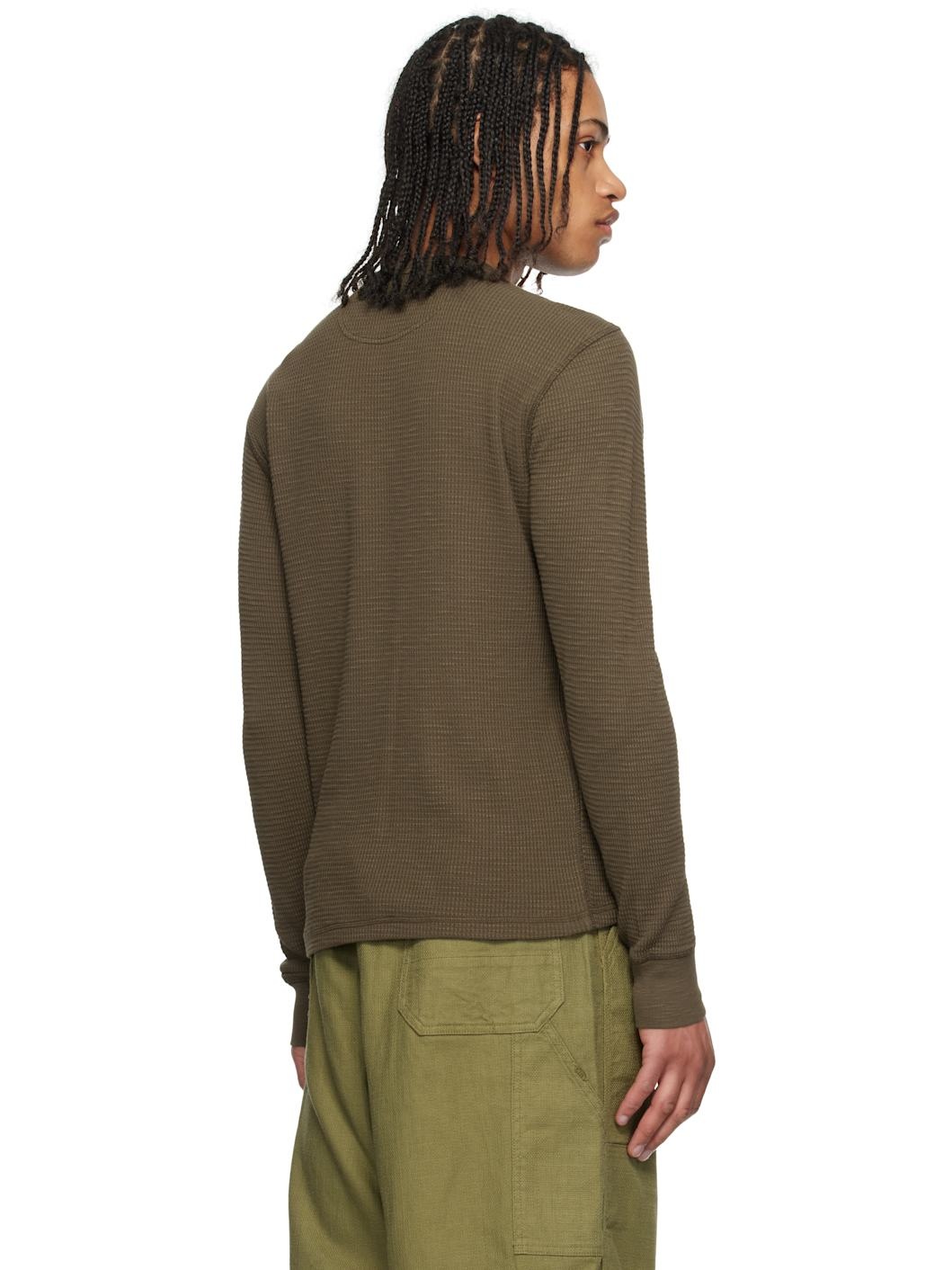Khaki Garment-Dyed Waffle-Knit Crewneck Sweatshirt - 3