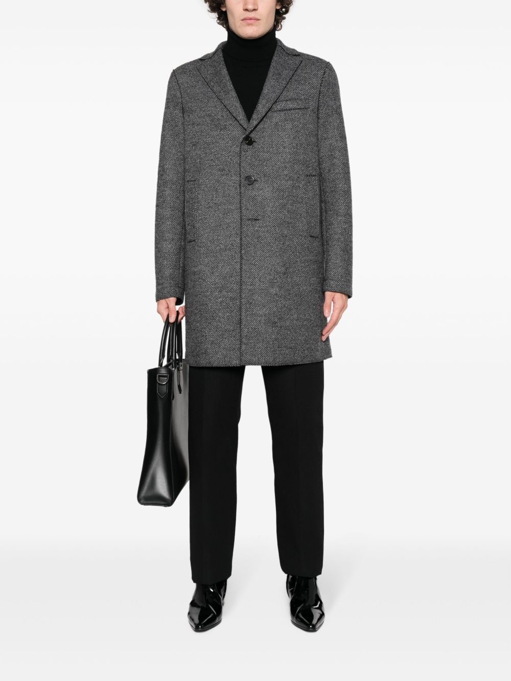 herringbone single-breasted coat - 2