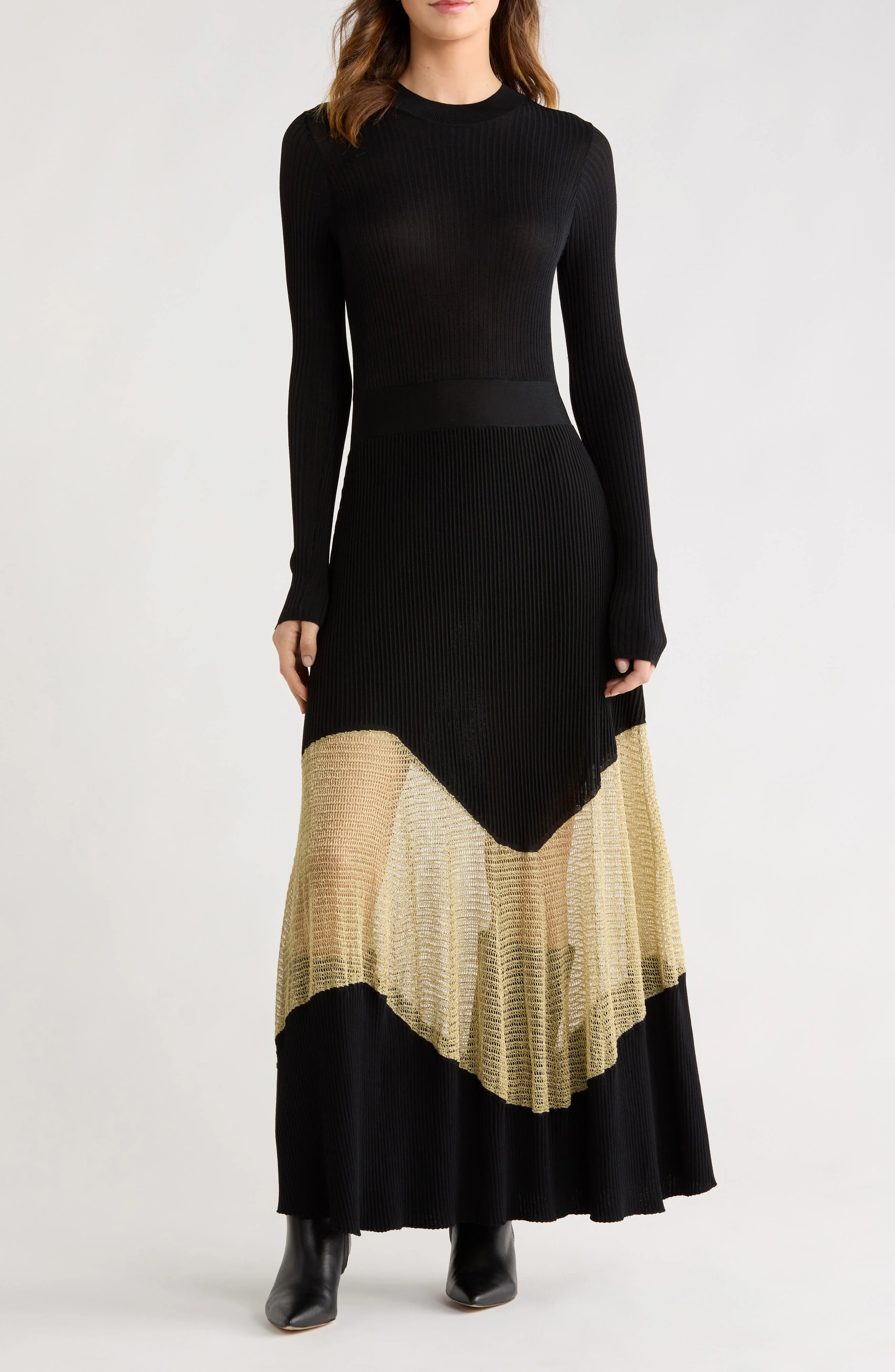 Ulla Johnson Roanne Long Sleeve Metallic Maxi Dress in Gold Noir at Nordstrom - 1