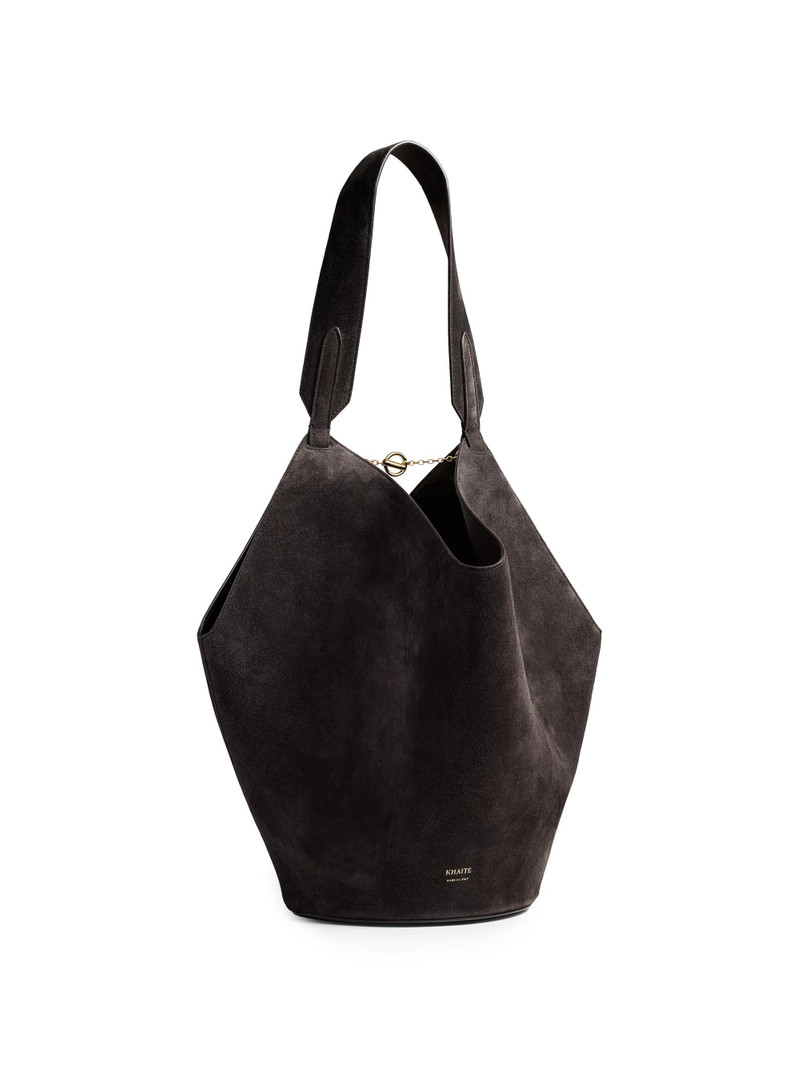 Women's Small Lotus Suede Tote - Dark Brown 1
