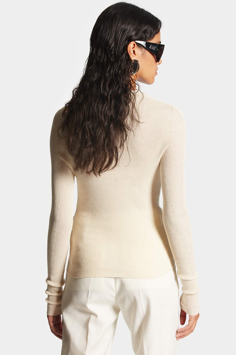 RIBBED V COLLAR PULLOVER - 4