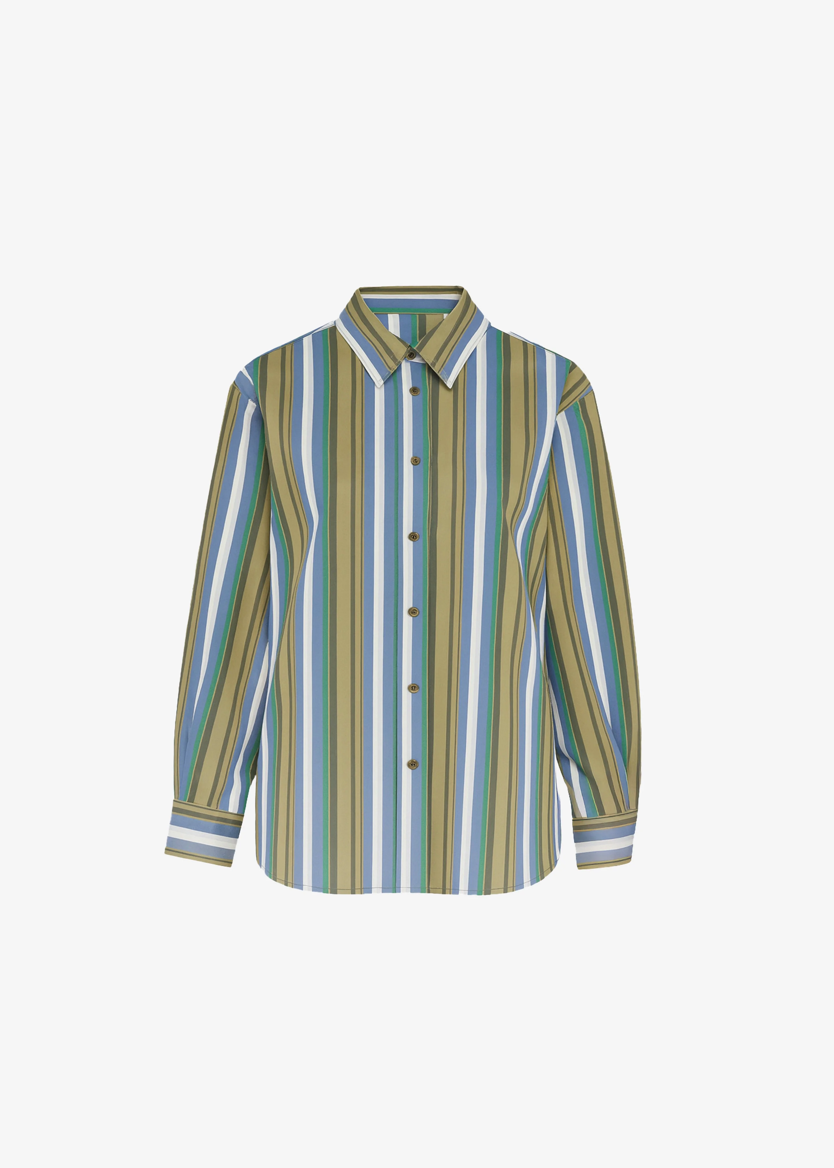 Oana Cotton Padded Shirt - Green Multi Stripe - 1