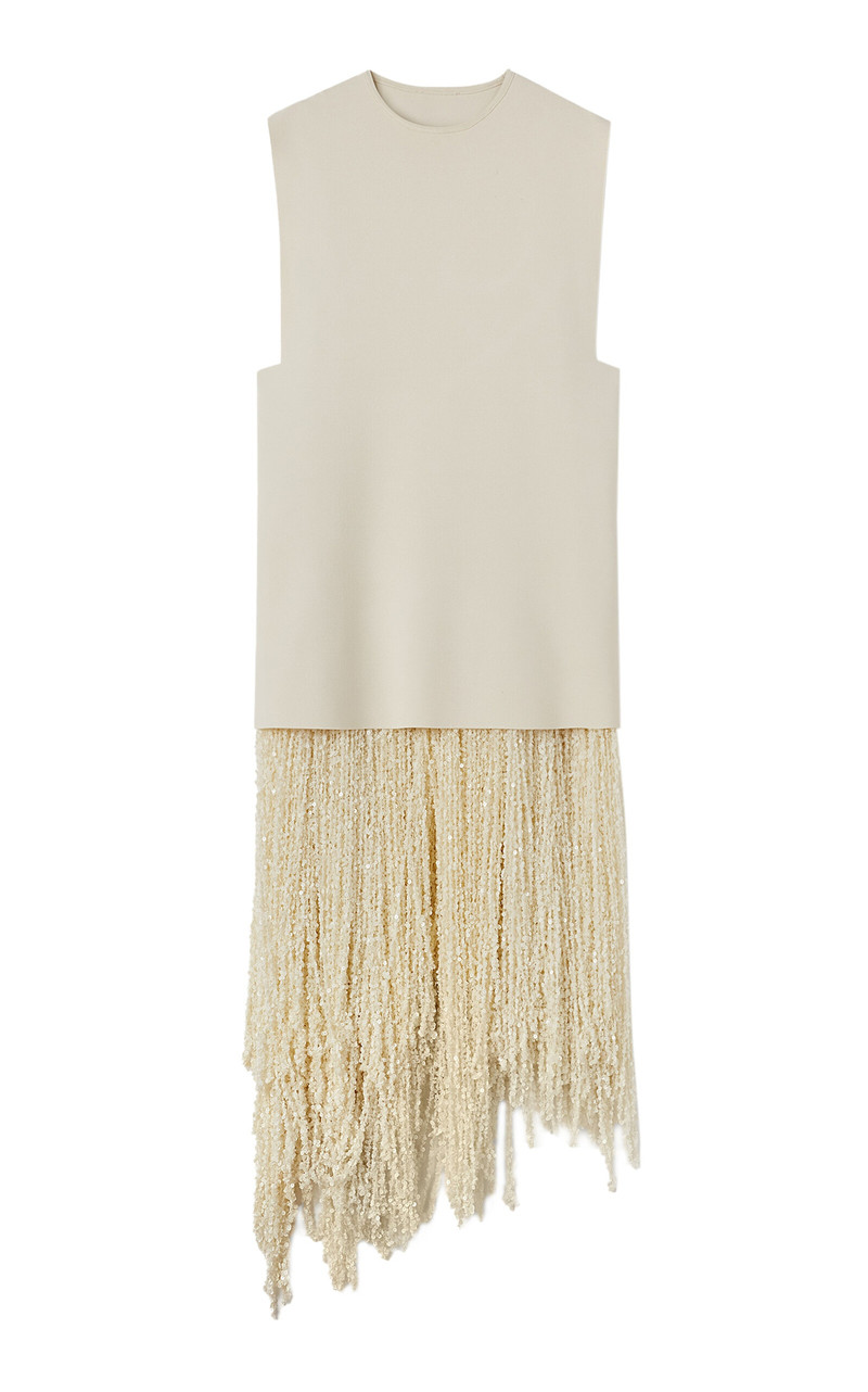 Sequin Fringed Midi Dress ivory 1