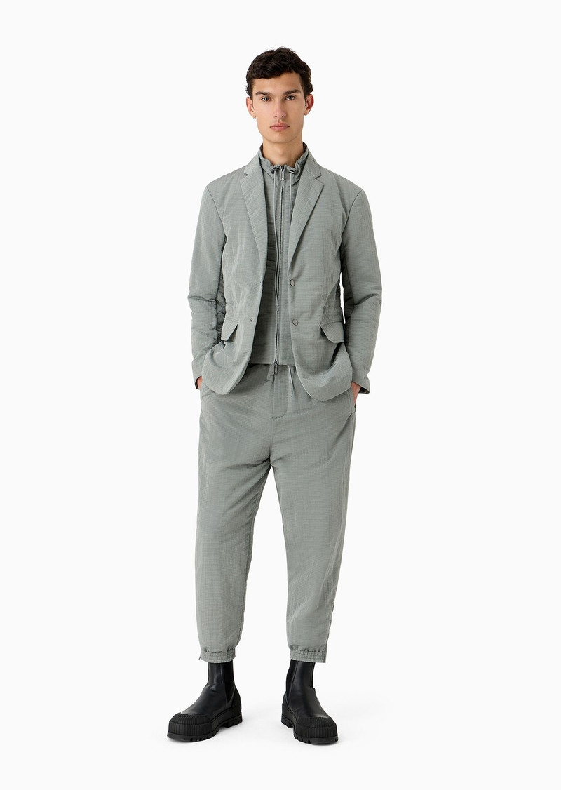 EMPORIO ARMANI Light nylon seersucker trousers with stretch hem and zip outlook