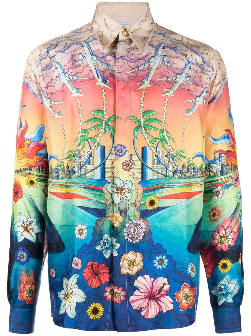 graphic-print silk shirt 1
