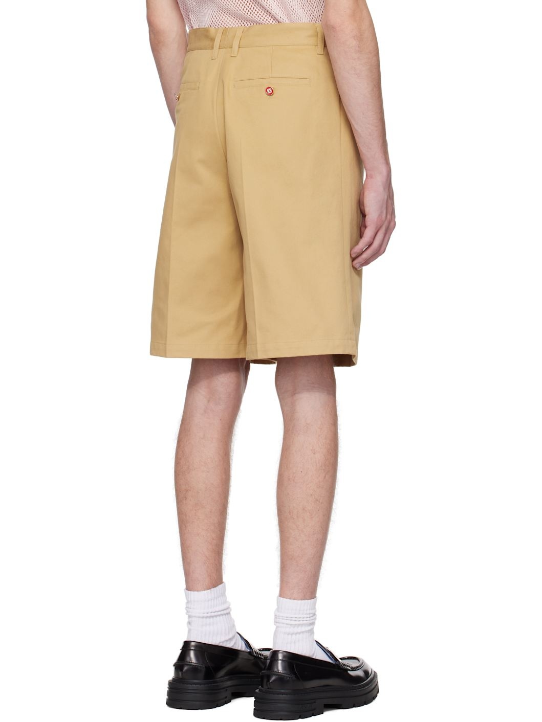 Tan Cotton Pleated Shorts - 3