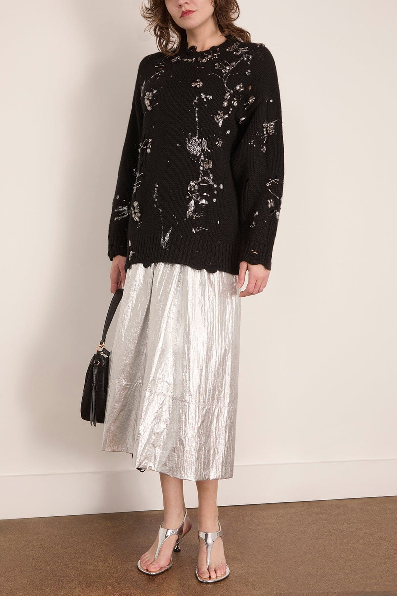 R13 Distressed Oversized Sweater in Black with Crystals and Pins outlook