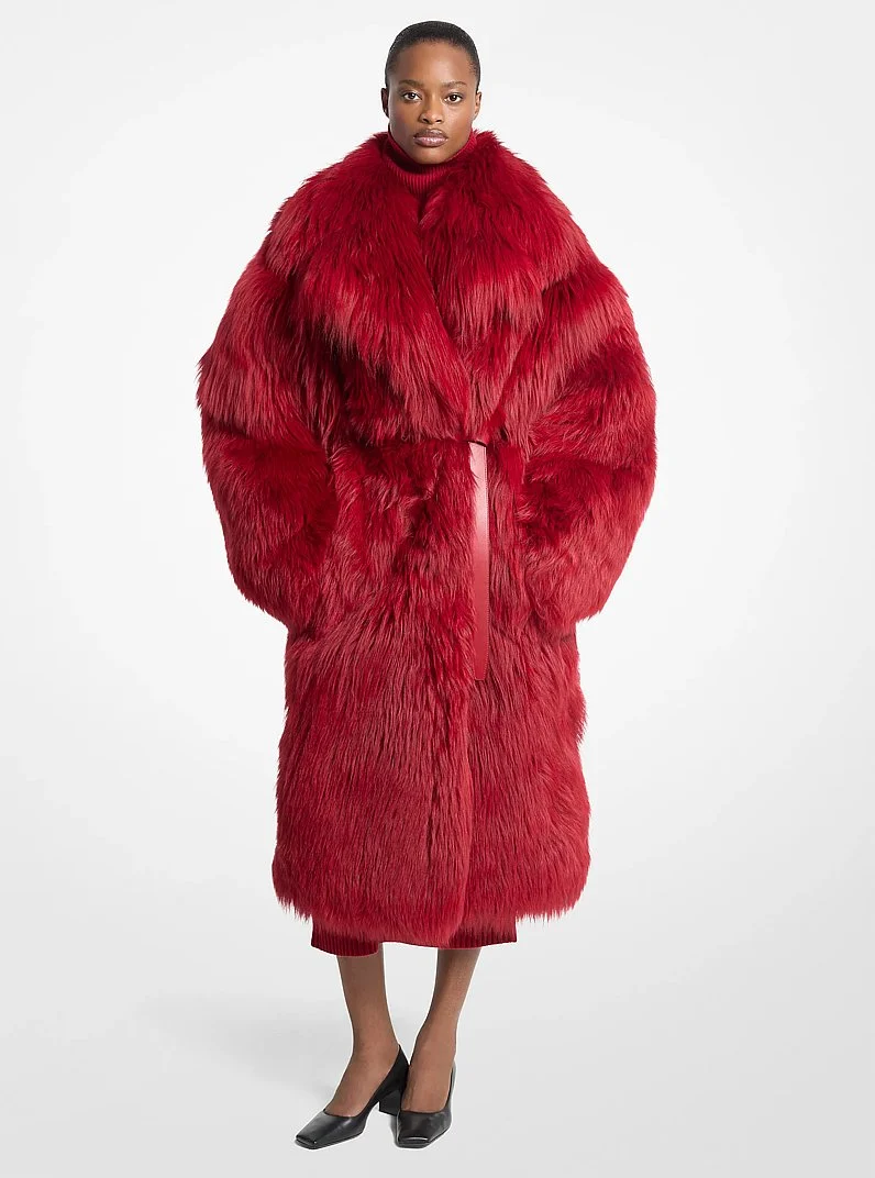 Belted Shearling Shawl Collar Coat - 1