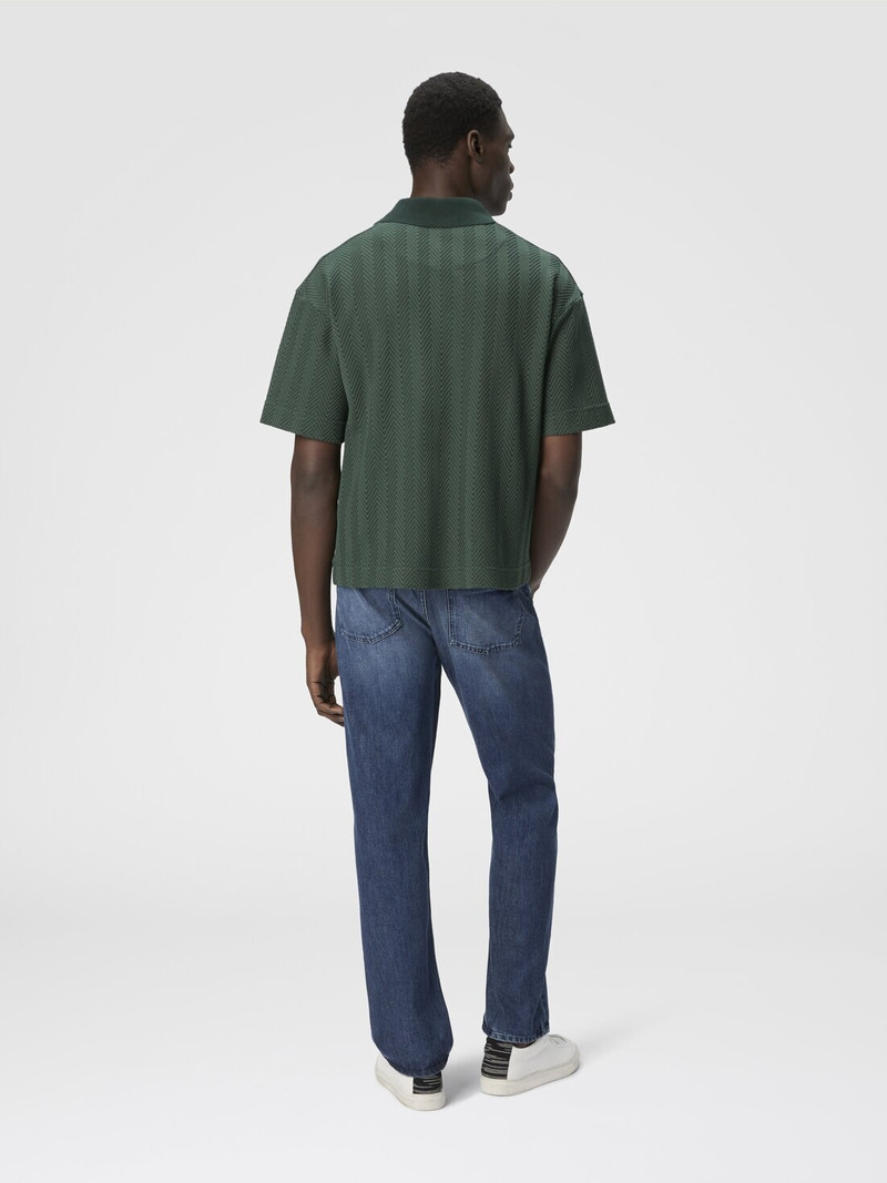Cotton and viscose polo shirt with tone-on-tone zigzag 3