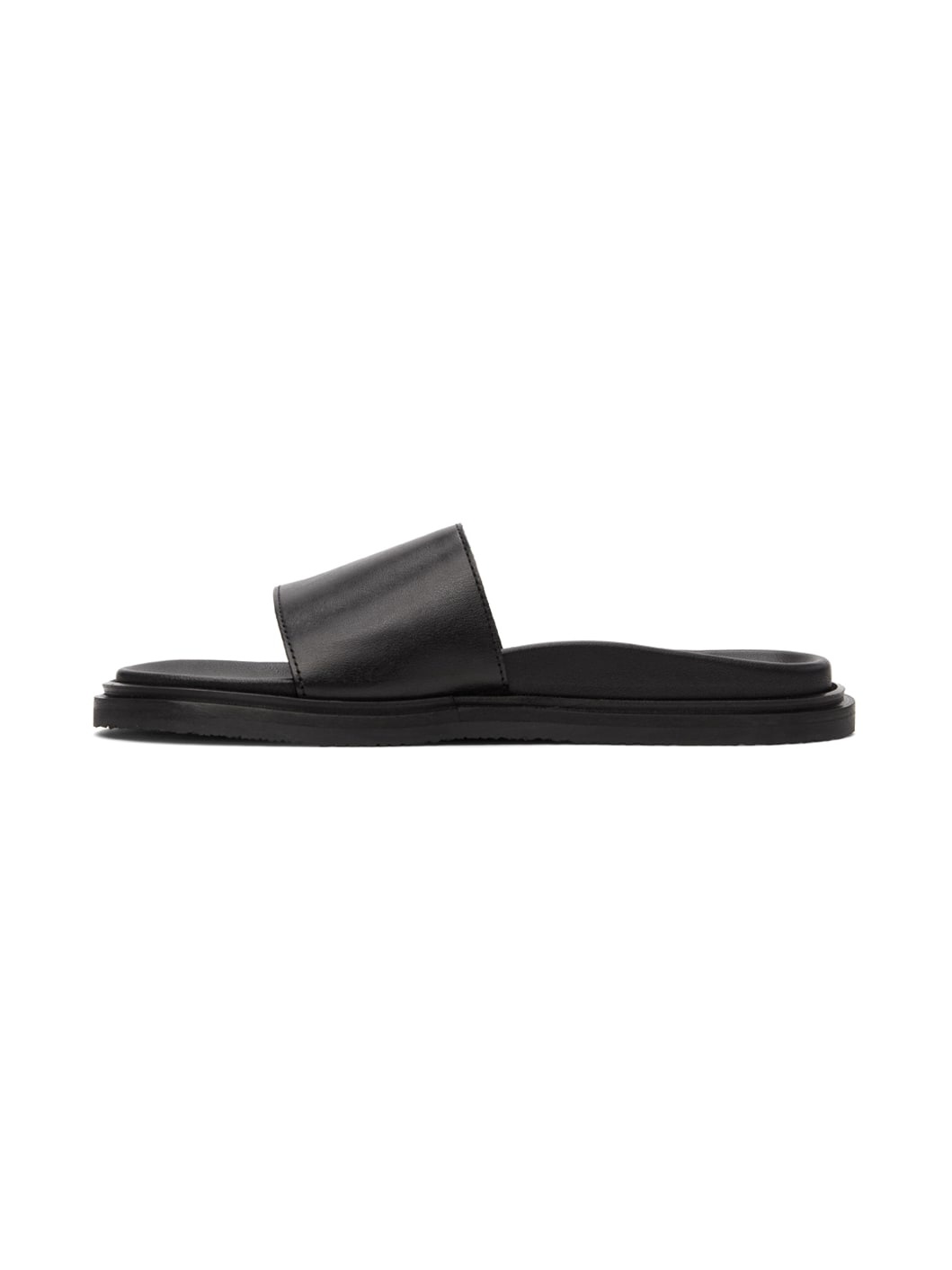 Black Leather Summer Flat Sandals - 3