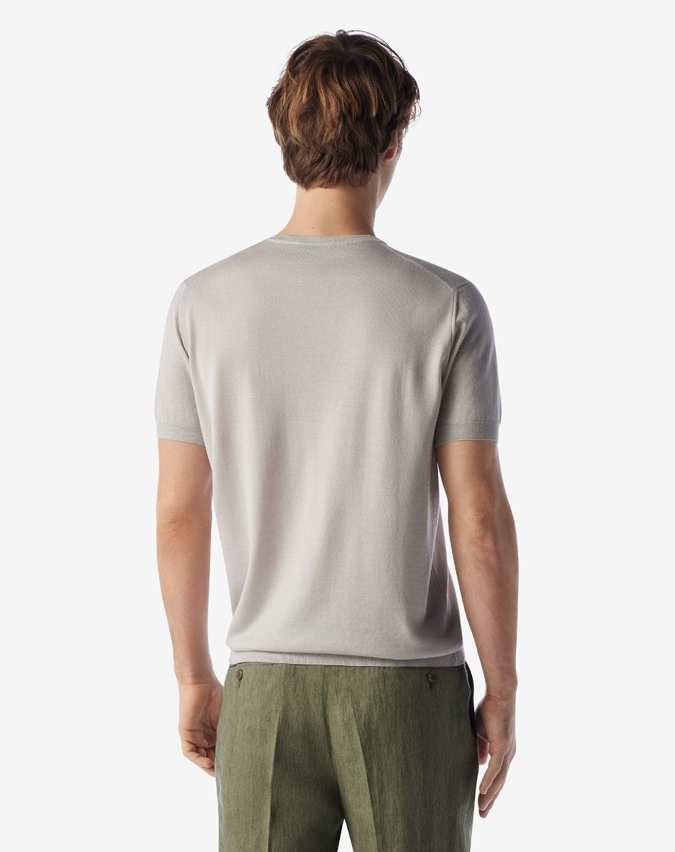 Beige ultra fine wool crew neck knitwear - 3