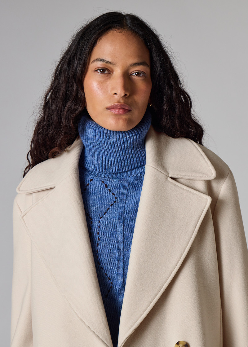 Women's Cream Double-Breasted Wool-Cashmere Coat 8