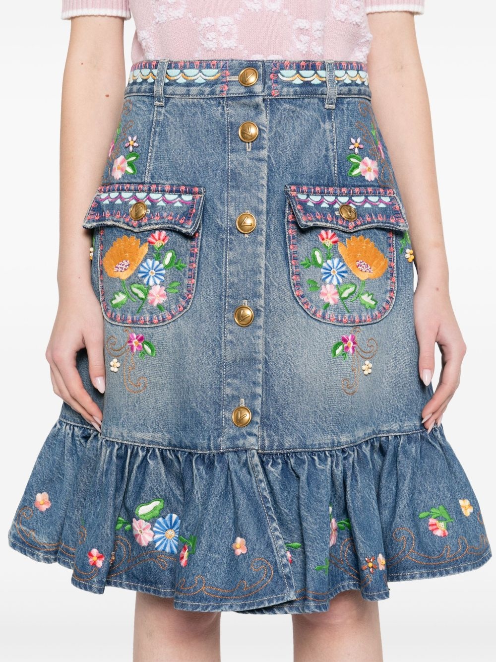floral-embroidered midi skirt - 5