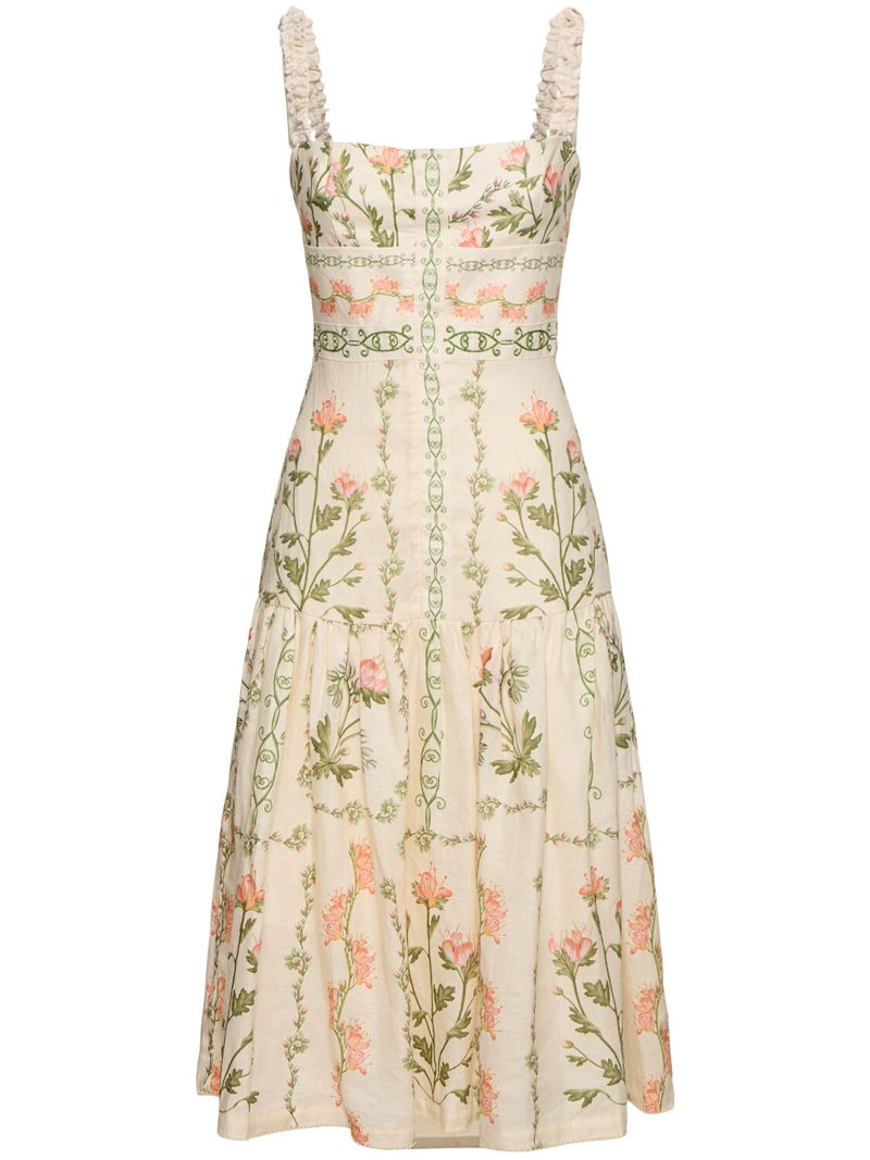 Nispero flowers linen midi dress - 1