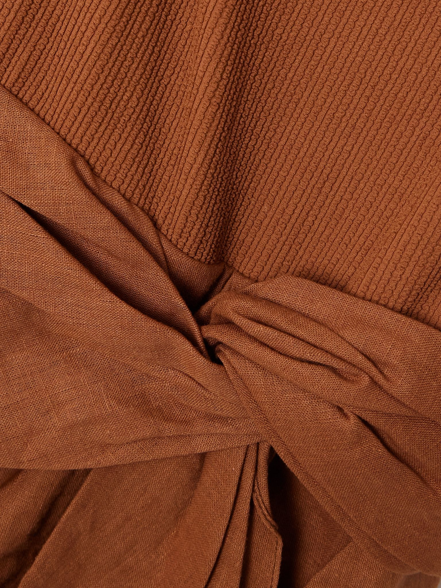 Encanto Pacifico asymmetric linen and ribbed-knit dress Camel - 4