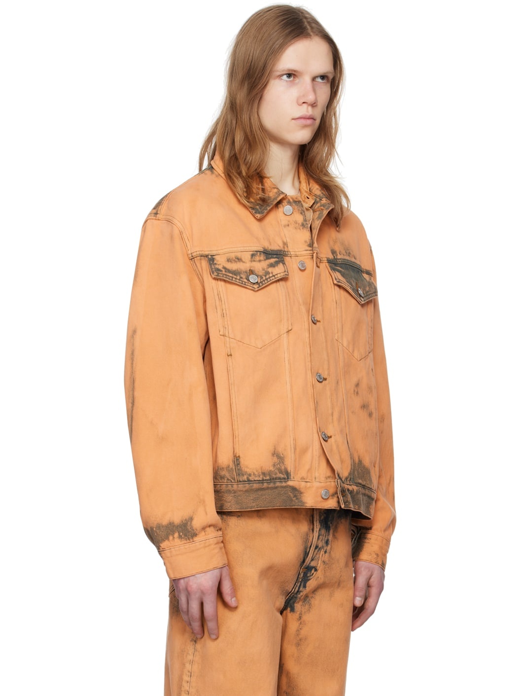 Orange Bleached Denim Jacket - 2