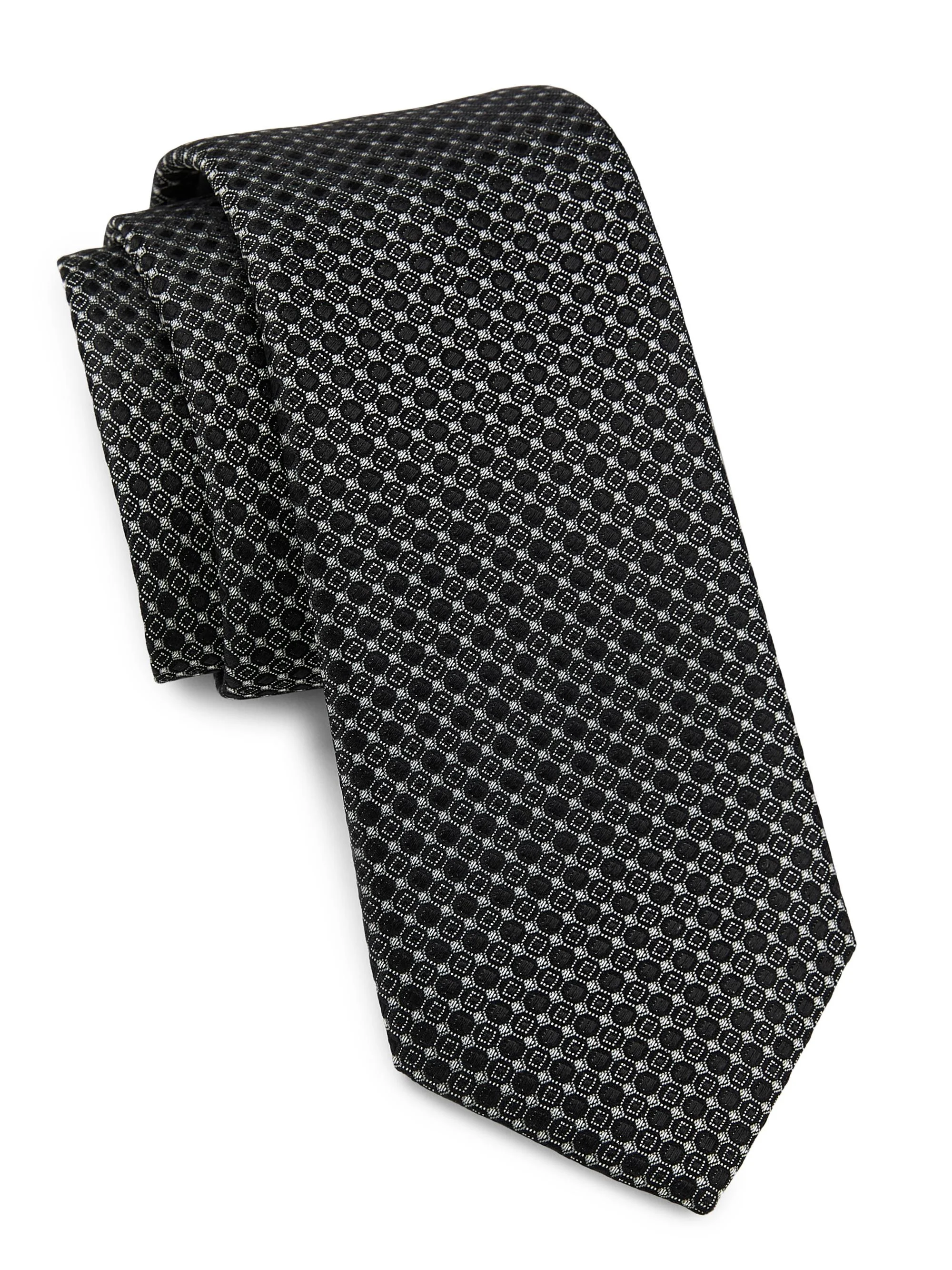 Men's Geometric Woven Silk Jacquard Tie - Black - 1