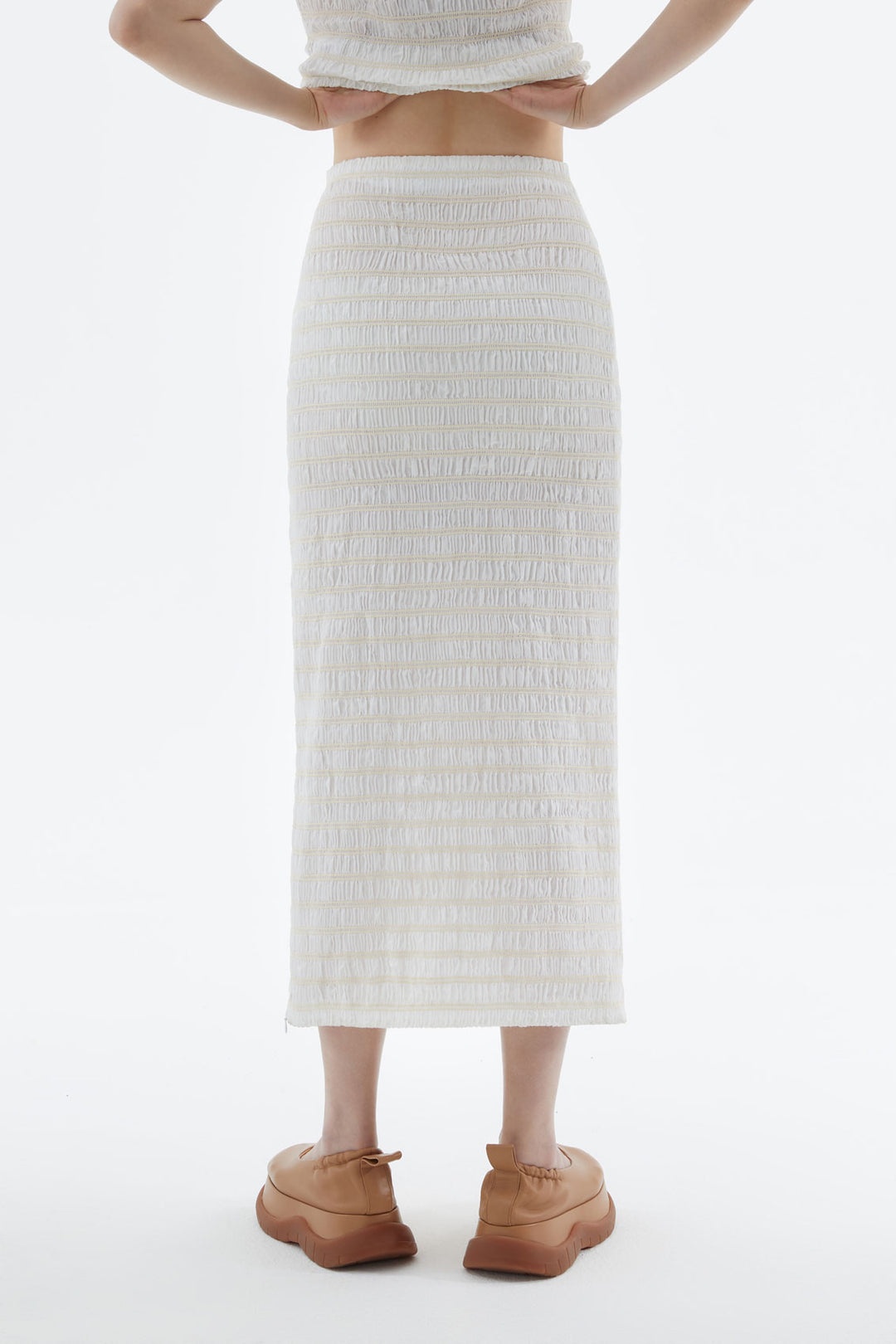 EMBROIDERED CREAM STRETCH SKIRT - 4