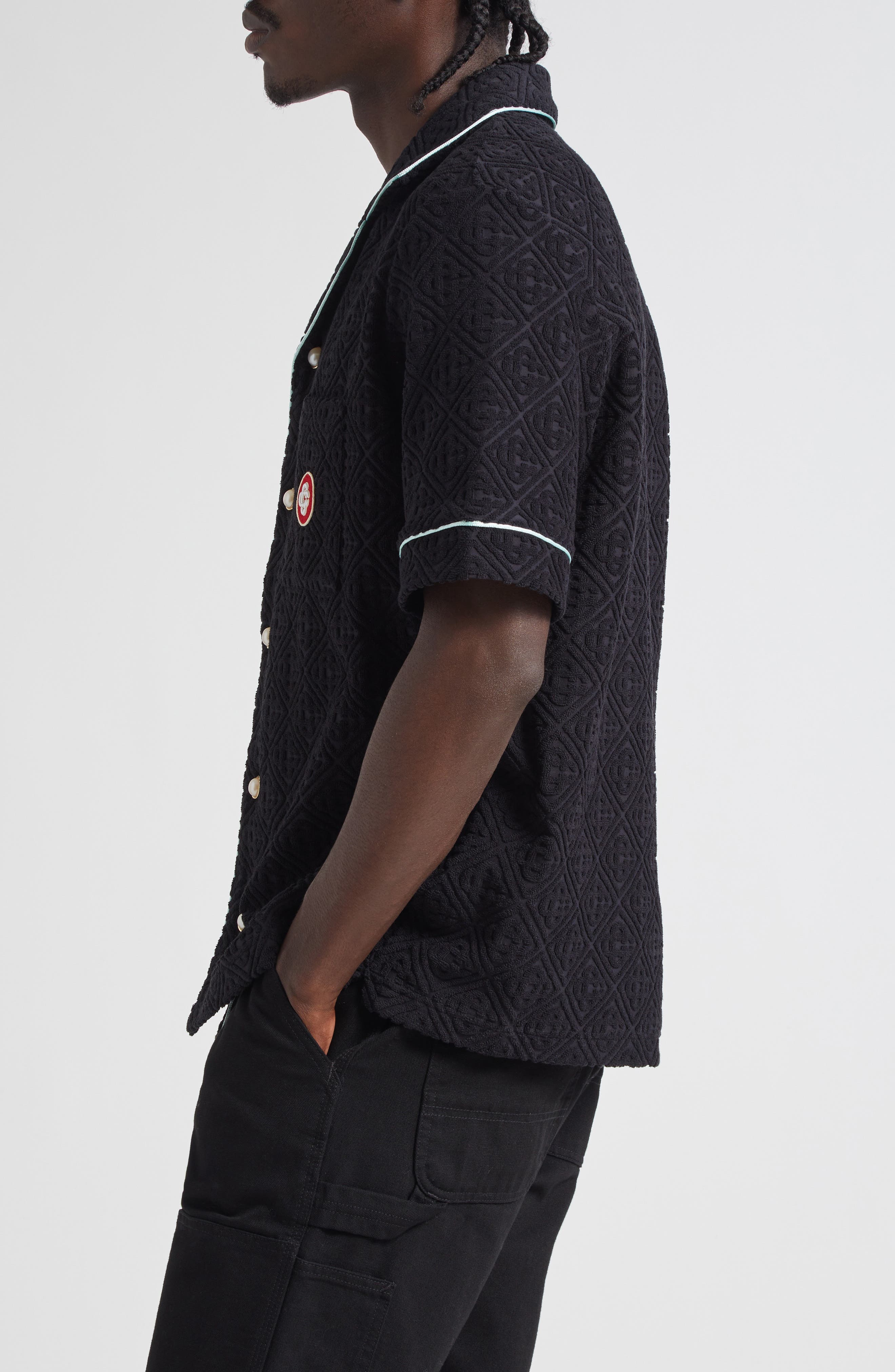 Casablanca Monogram Jacquard Terry Cloth Camp Shirt in Black at Nordstrom - 3