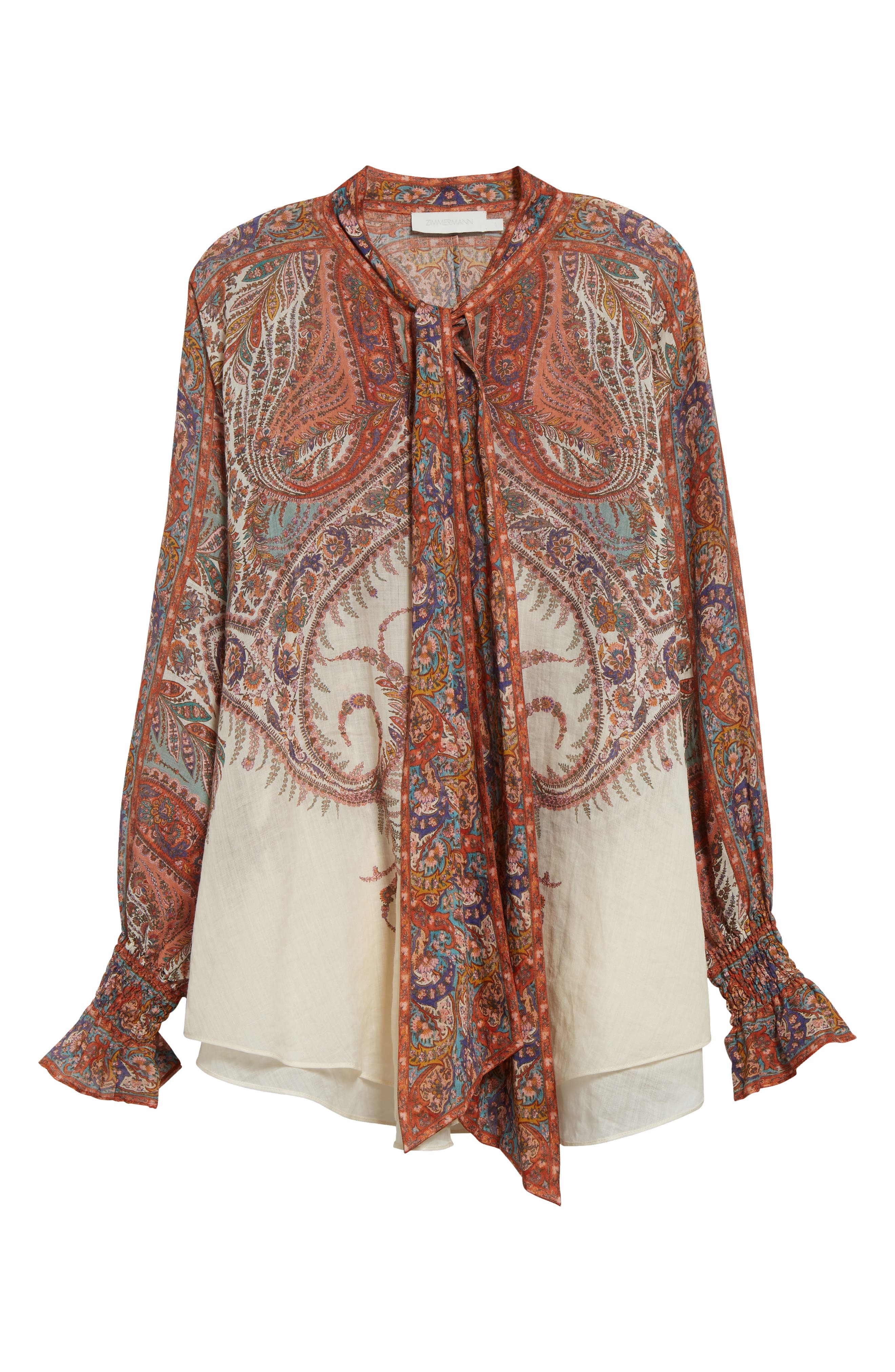 Zimmermann Rhiannon Paisley Tie Neck Top in Cream Paisley at Nordstrom - 7