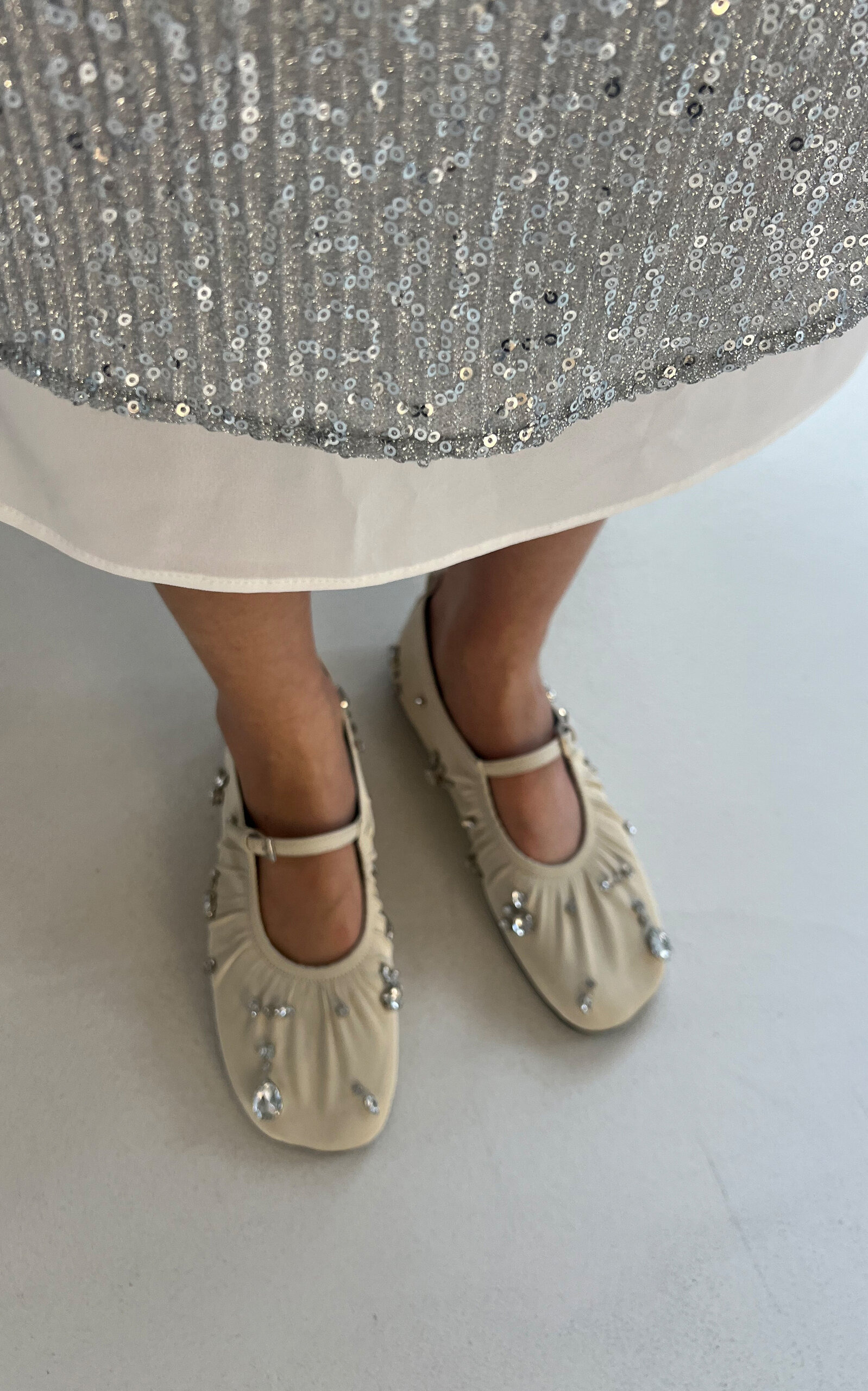 Sparkling Stone Leather Mary Jane Flats white - 3