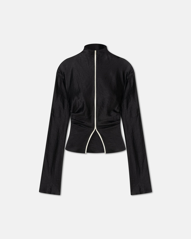 Crinkled-Satin Turtleneck Top - 1