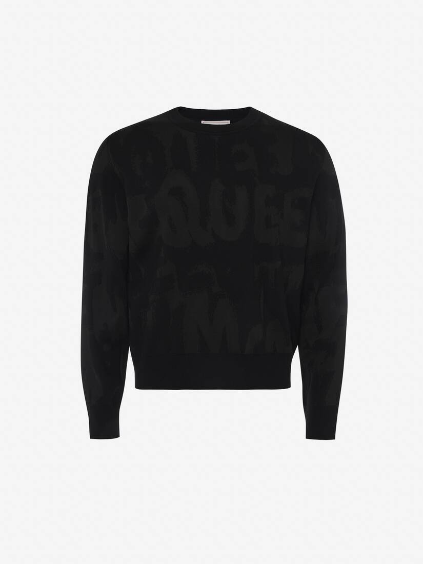 Men's McQueen Graffiti Jacquard Jumper in Black - 1