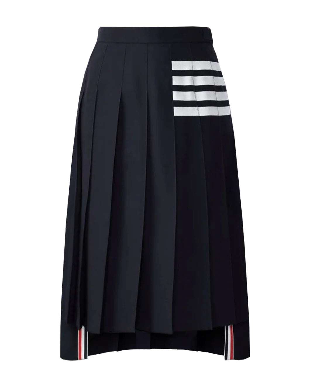 NAVY WOOL PLAIN WEAVE PLEATED 4-BAR SKIRT - 1