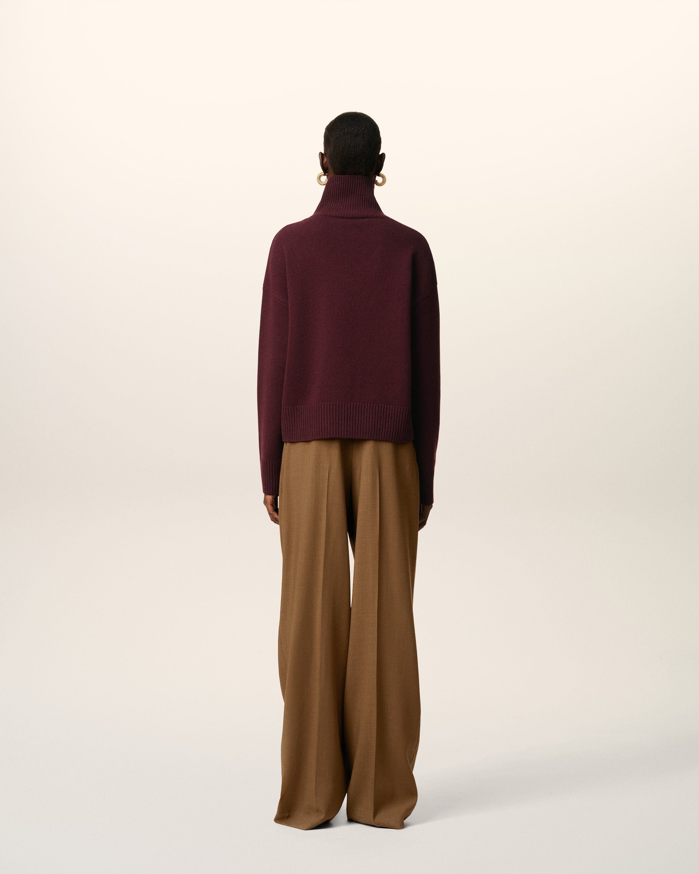BURGUNDY WOOL AMI DE COEUR FUNNEL NECK SWEATER - 5