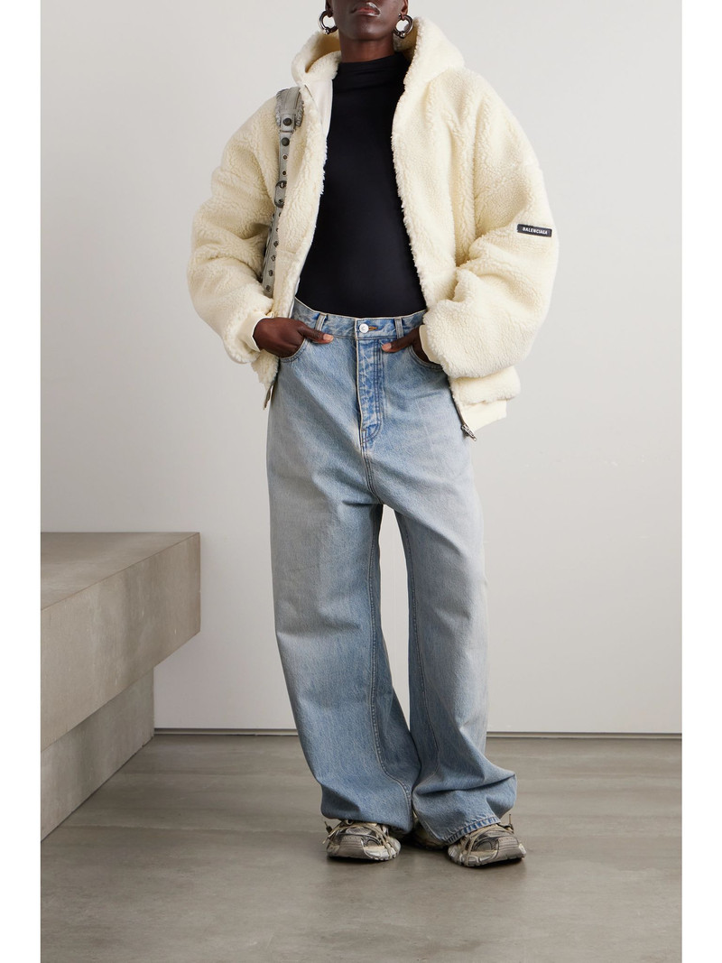 BALENCIAGA Oversized hooded faux shearling jacket Ivory outlook