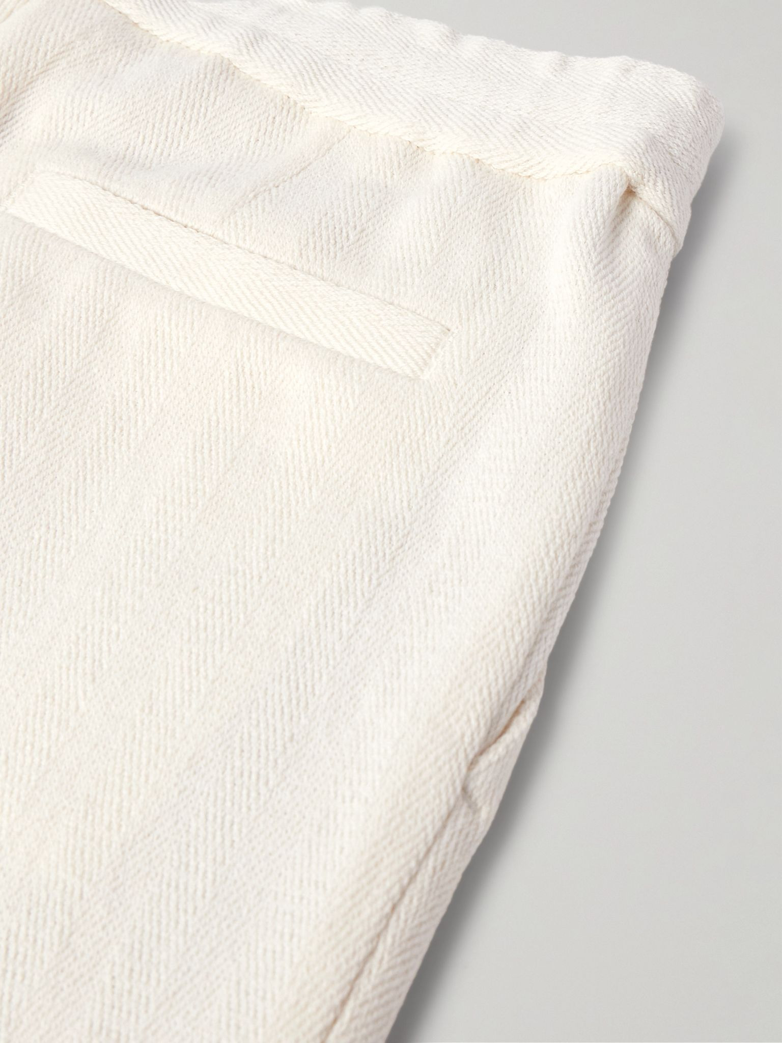 Straight-Leg Pleated Herringbone Cotton and Linen-Blend Drawstring Bermuda Shorts White - 5