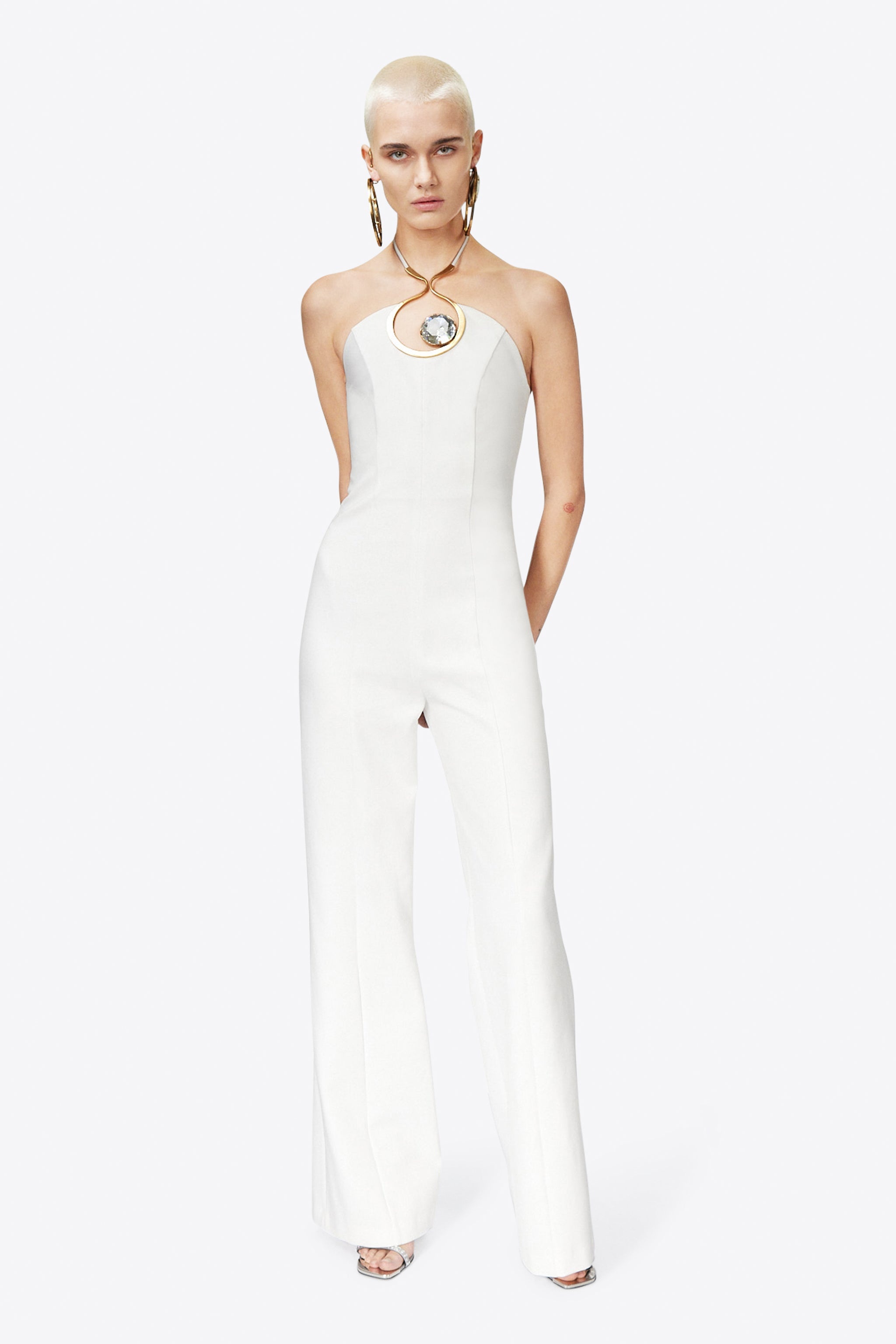 CRYSTAL EYELET HALTER JUMPSUIT - 4