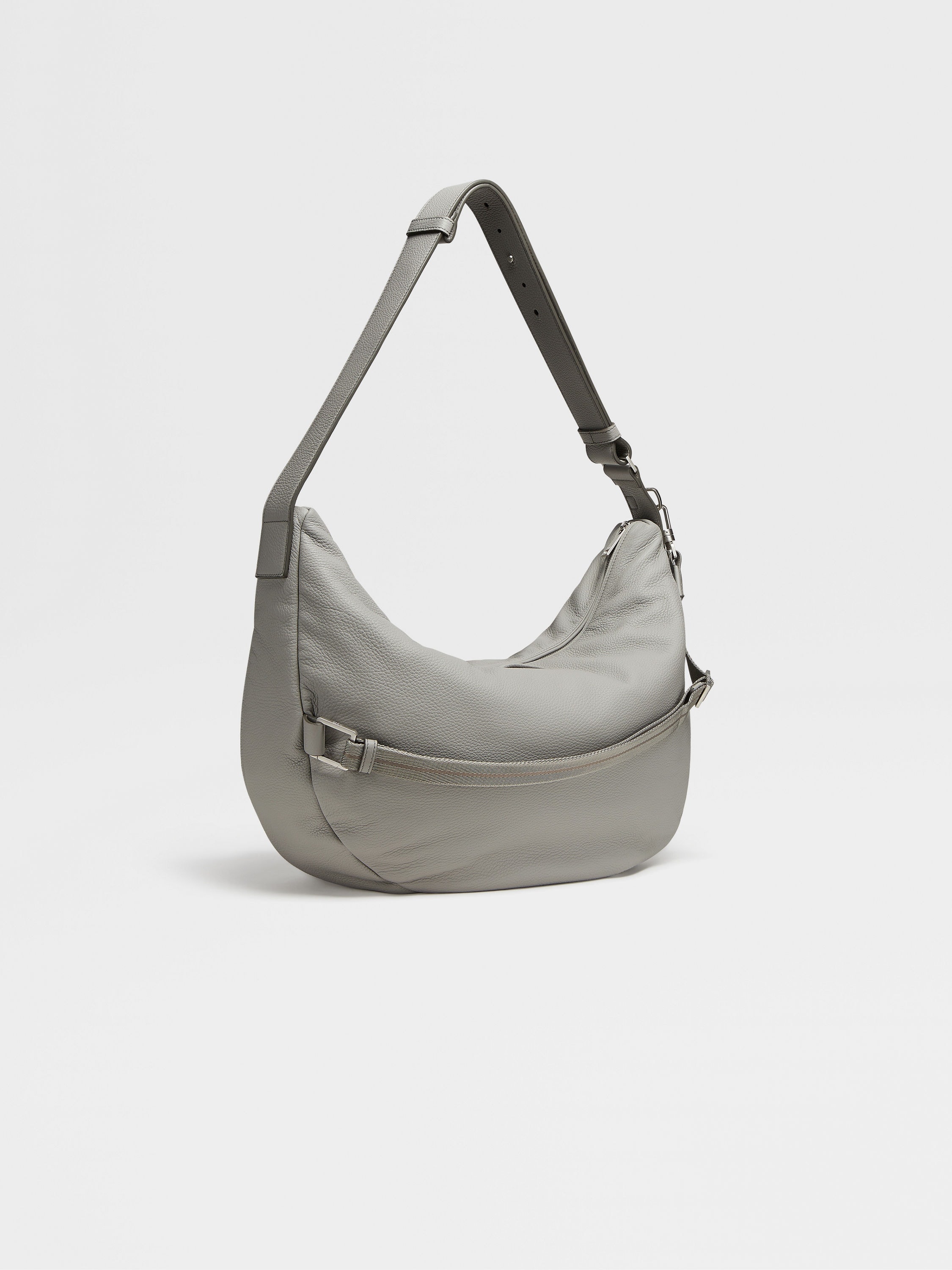 GREY MÉLANGE DEERSKIN PANORAMA HOBO BAG - 3
