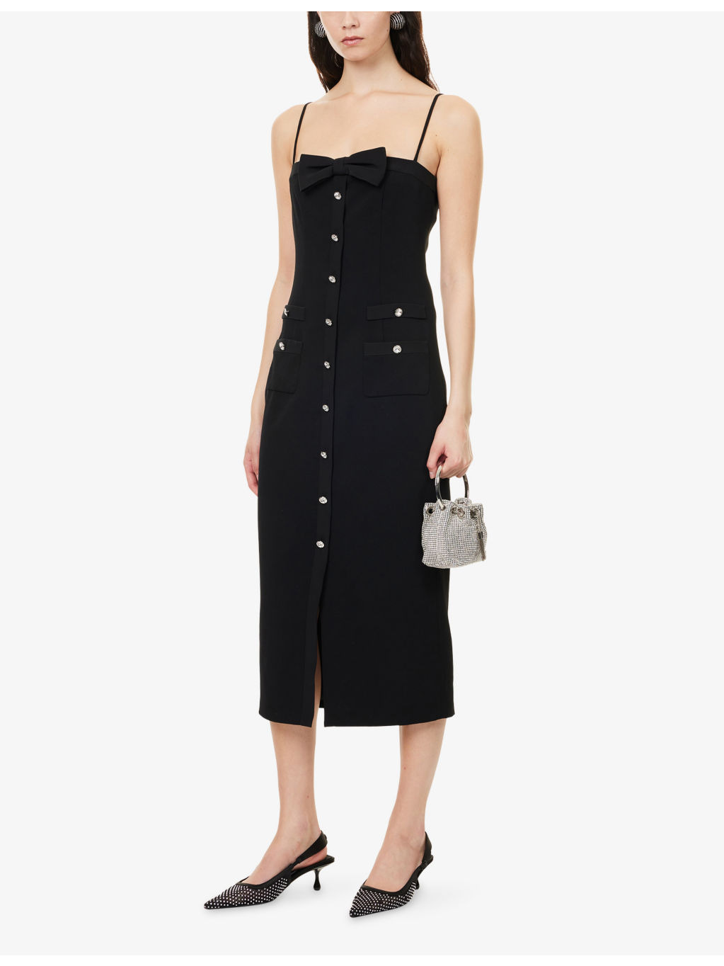 Embellished Shoulder-Straps Stretch-Wool Blend Midi Dress - 2